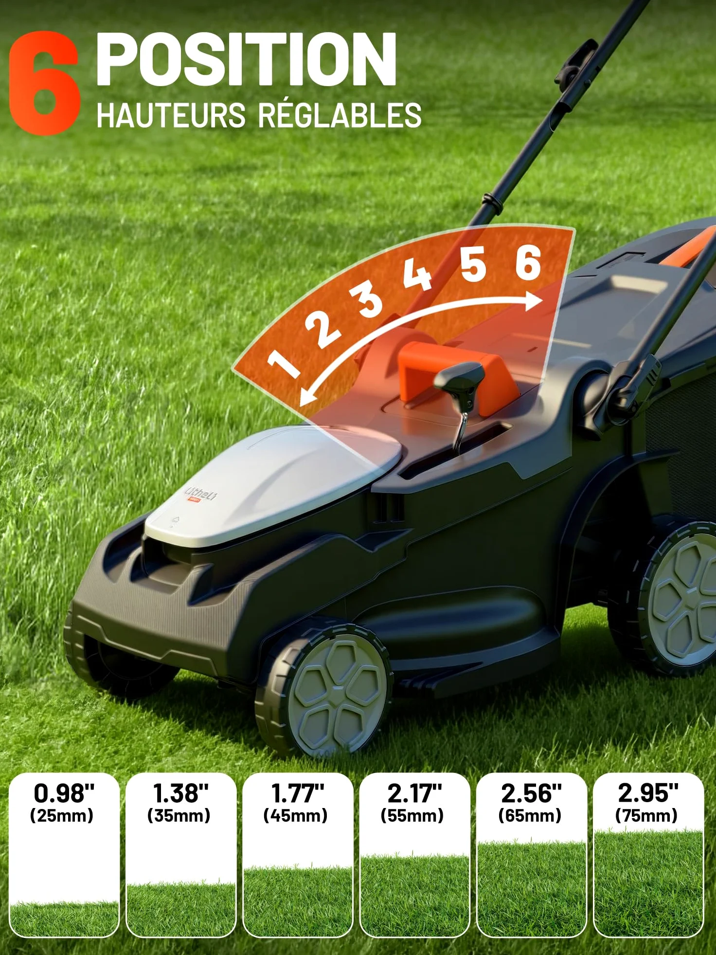 Litheli Tondeuse à Gazon sans Fil 38cm, 2X 20V Batteries 4.0Ah, Hauteur Réglable 25-75mm, Bac 40L, pour Pelouses jusqu'à 300m² (Jardin & Petits Espaces)