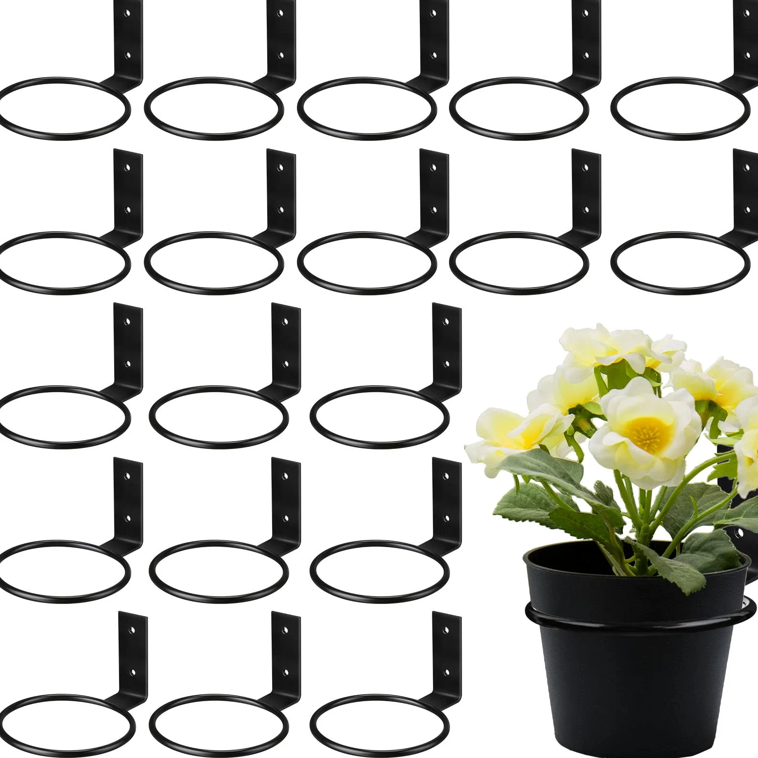 Lot de 20 anneaux de suspension murale pour pot de fleurs en métal pour balcon, maison, jardin, cour, noir (10,2 cm)