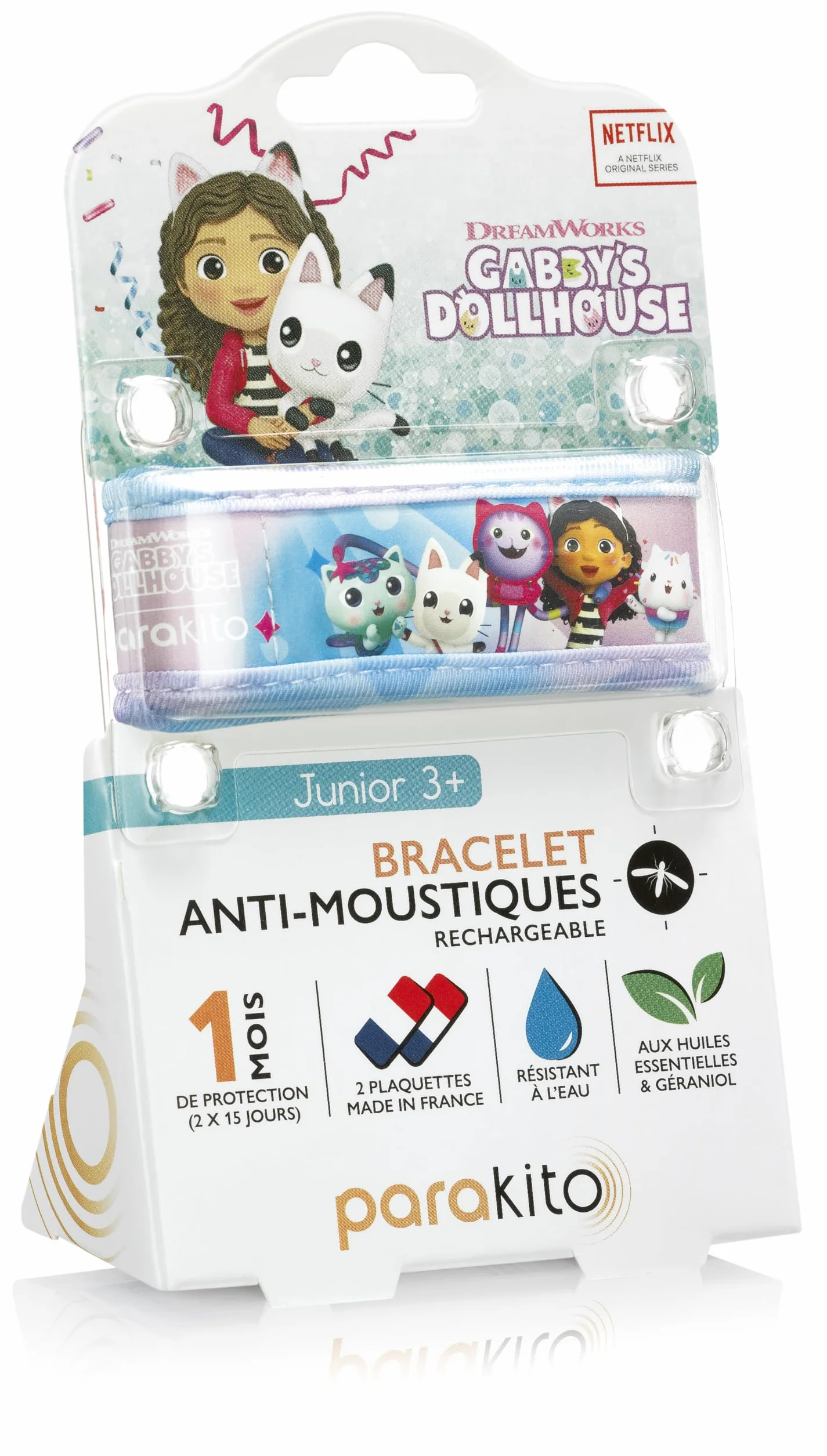 PARAKITO Bracelet Anti-Moustiques Réutilisable 2 Plaquettes Huiles Essentielles 1 Mois Protection Sans DEET Taille Junior 3+