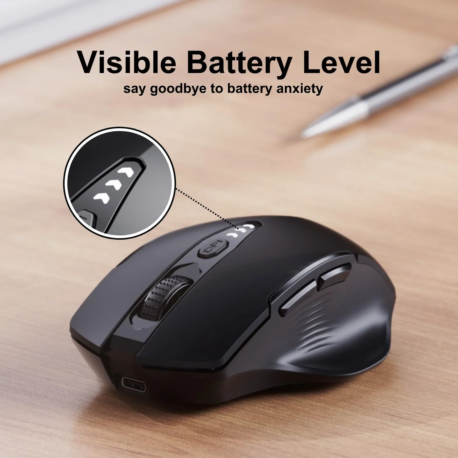 Uineer Souris sans Fil Rechargeable 2.4G USB, Ergonomique, 4 Niveaux DPI réglables, Indicateur de Batterie