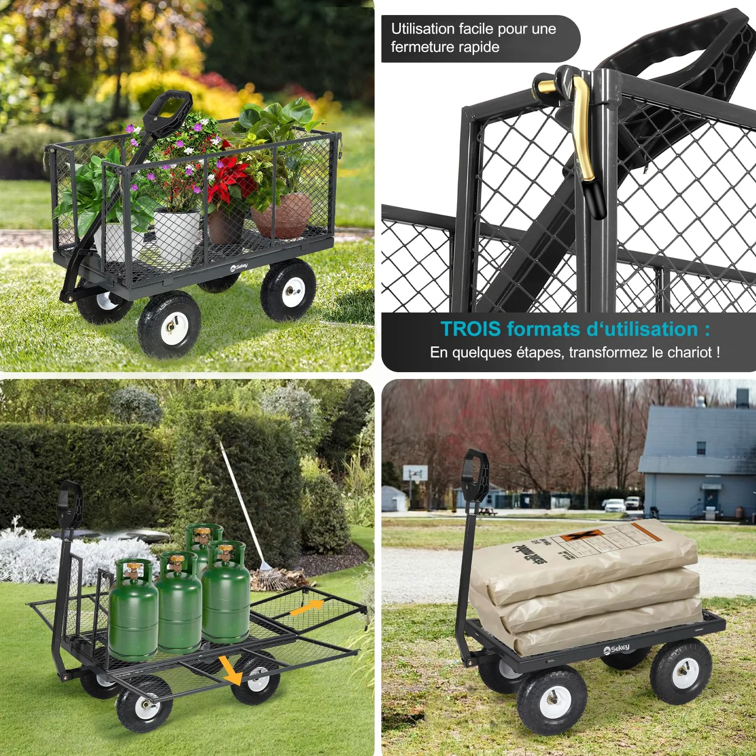 Chariot de Jardin Titan – Capacité de Charge 550 KG, Chariot de Transport pour équipement avec poignée brevetée, Pneus gonflables en Caoutchouc Complet, 200 L, Anthracite