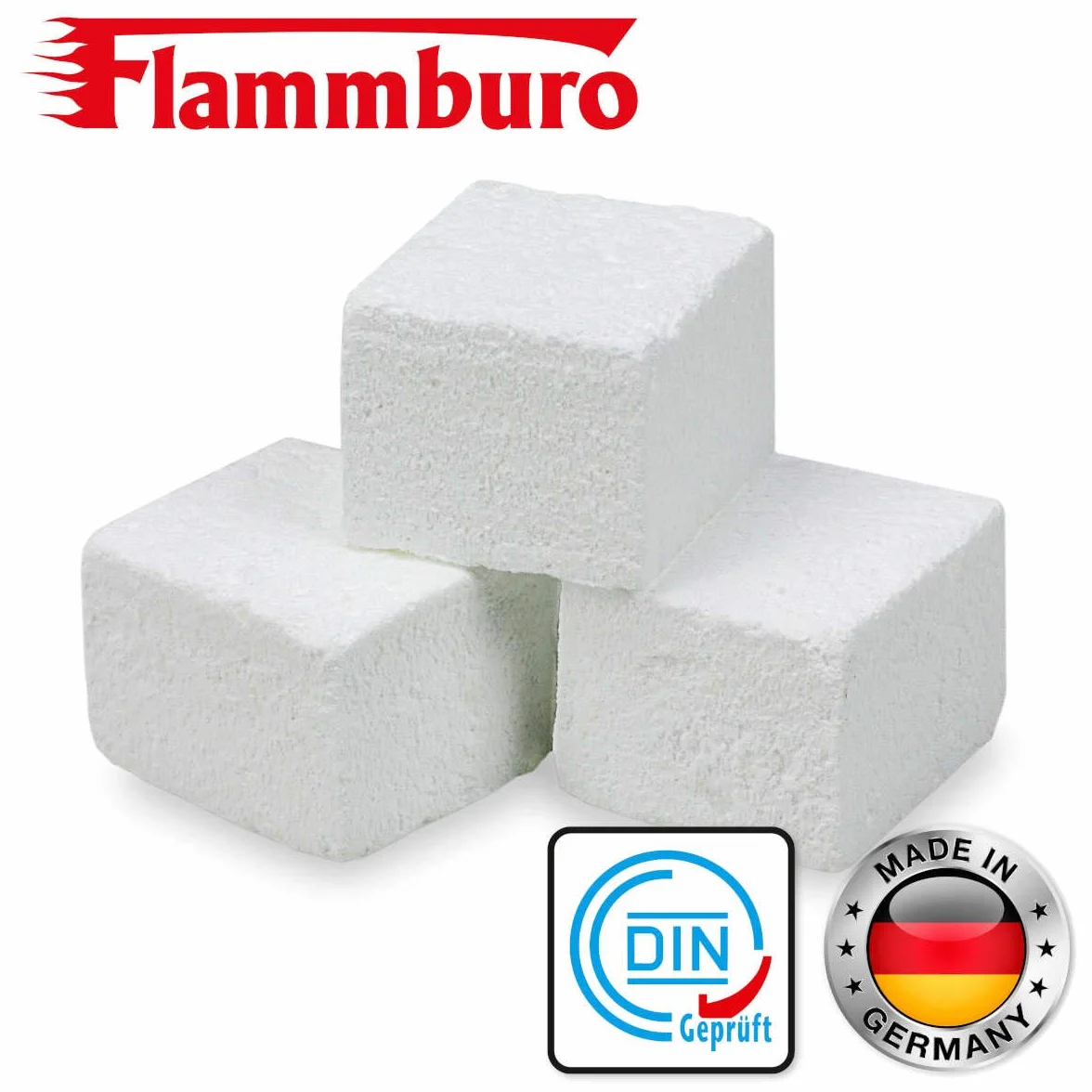 FLAMMBURO Lot de 576 cubes d'allumage paraffine allume-barbecue allume-cheminée fabriqué en Allemagne 12 boîtes x 48
