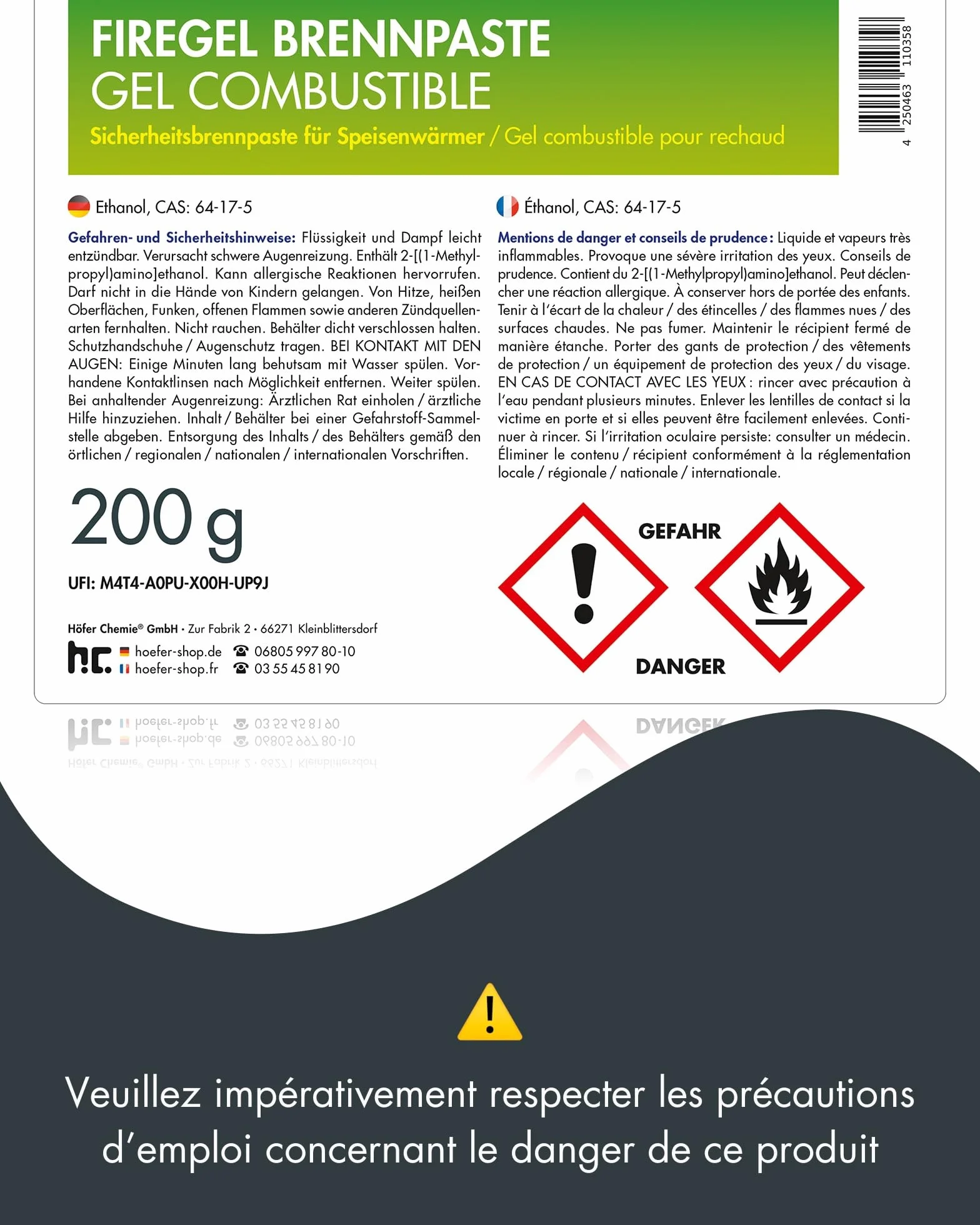 Höfer Chemie Pâtes Combustibles 200 g Lot de 12 – Bioéthanol Réutilisable Durée 2,5 Heures