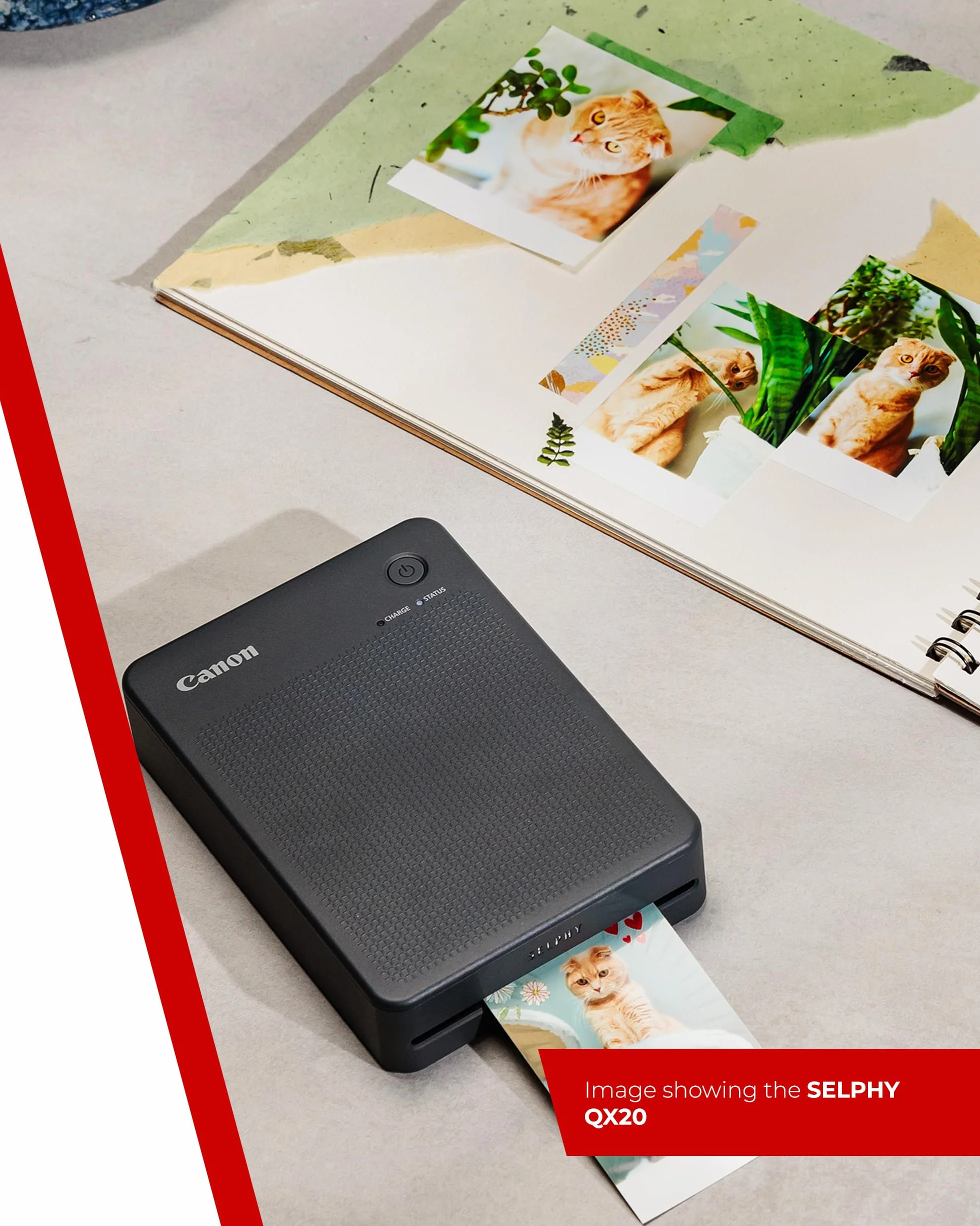 Canon Imprimante portable SELPHY QX20 Wi-Fi sublimation thermique 2 tailles tirages autocollants USB-C Rouge