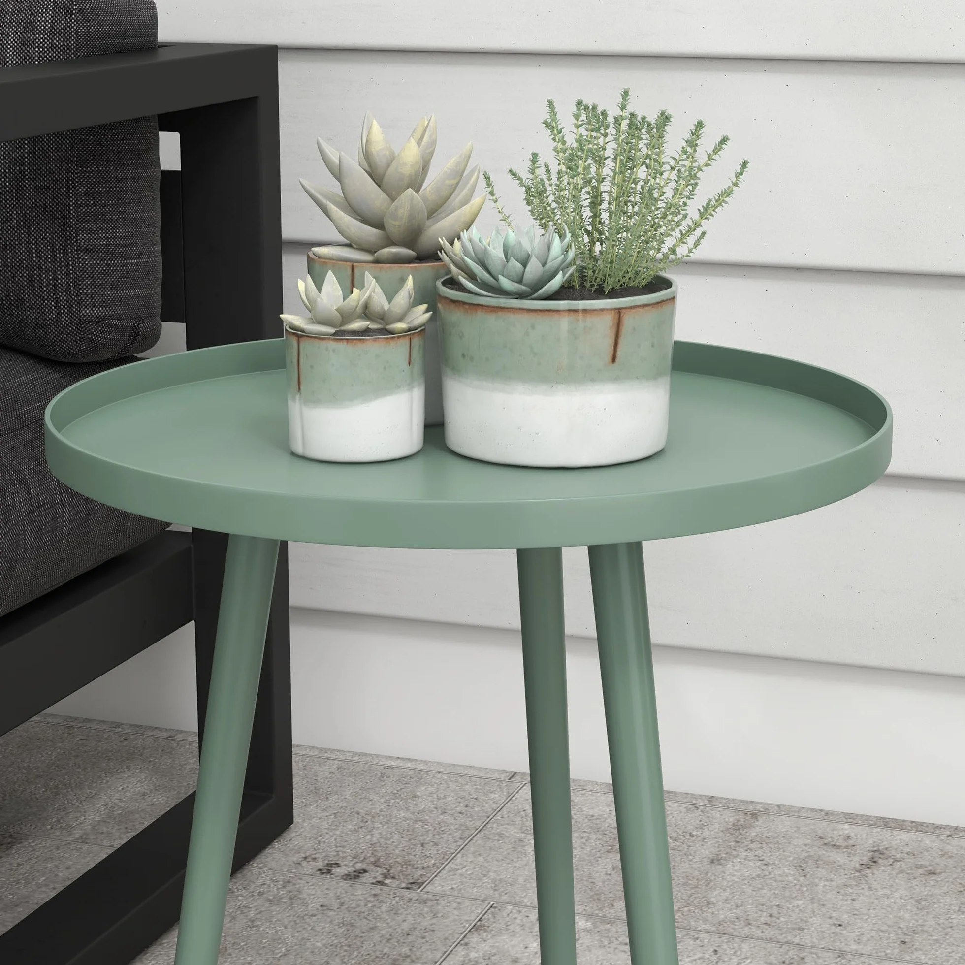 Outsunny Table Basse de Jardin Ronde en Acier Ø40 x 50H cm Vert