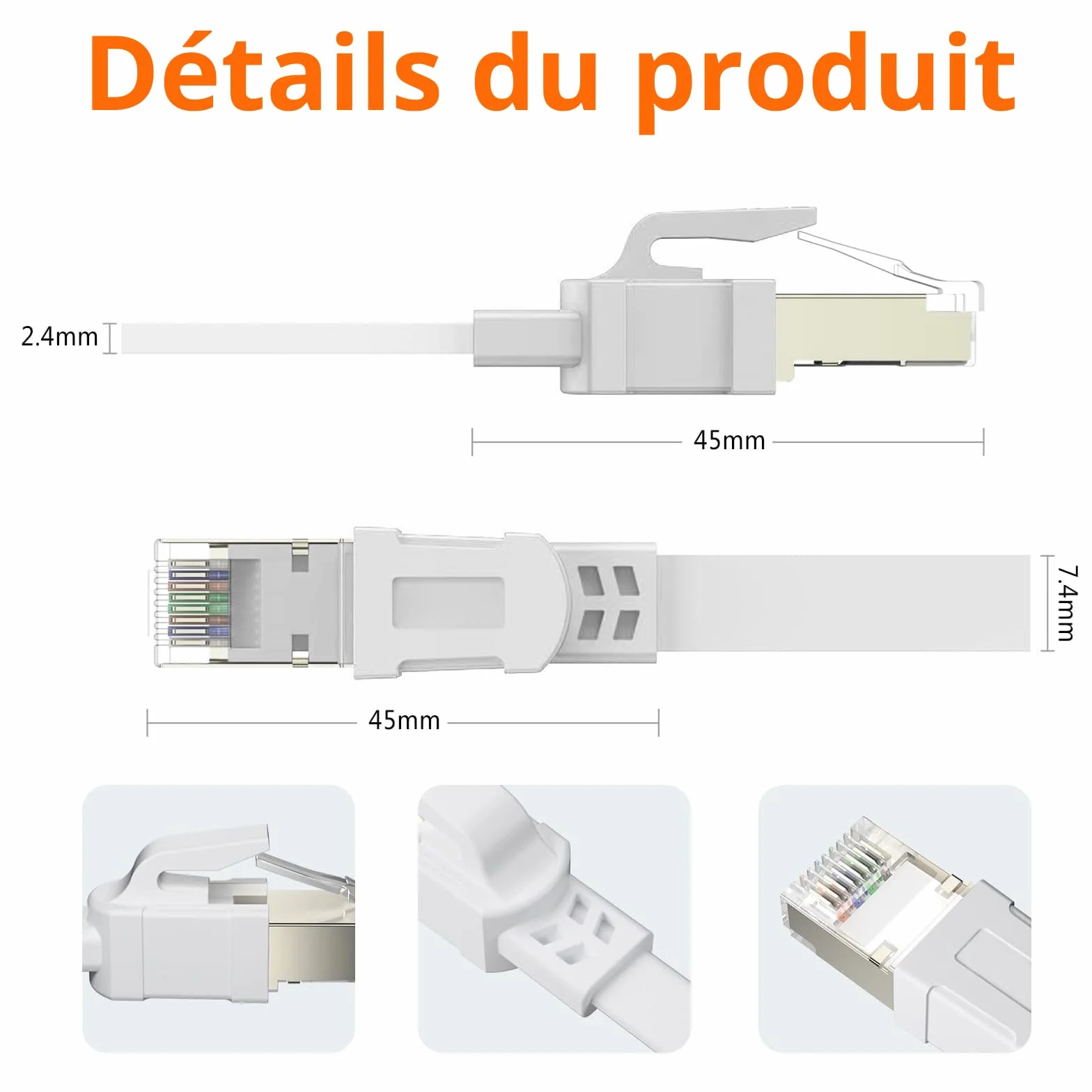 Câble Ethernet Cat 8 0,5m 5 Pièces 40Gbps 2000MHz Plat STP RJ45 LAN