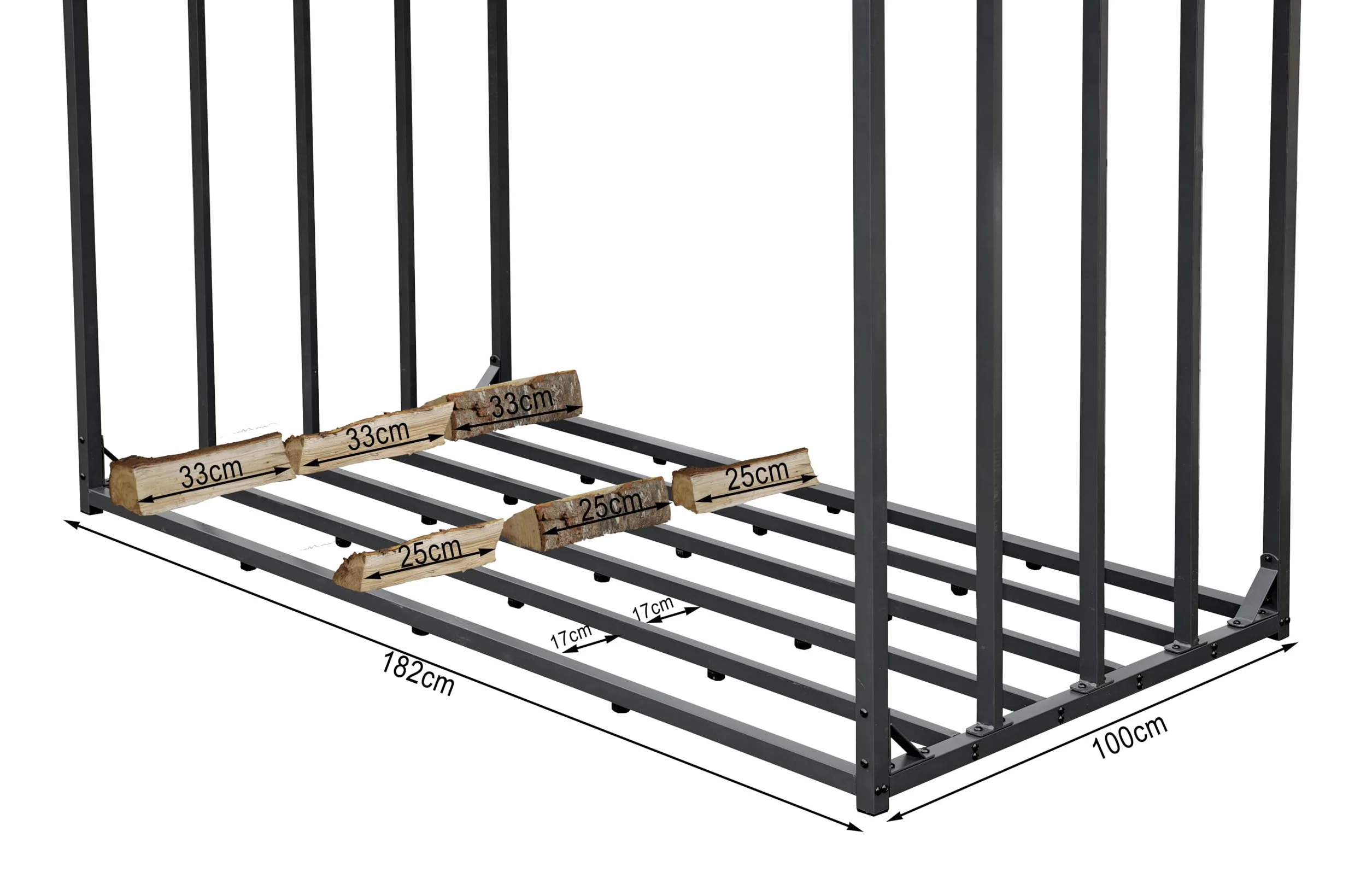 Étagère d'extérieur en métal pour bois de cheminée 185 x 100 x 185 cm Acier 30 mm Anthracite Résistant aux intempéries Capacité 3,5 m³