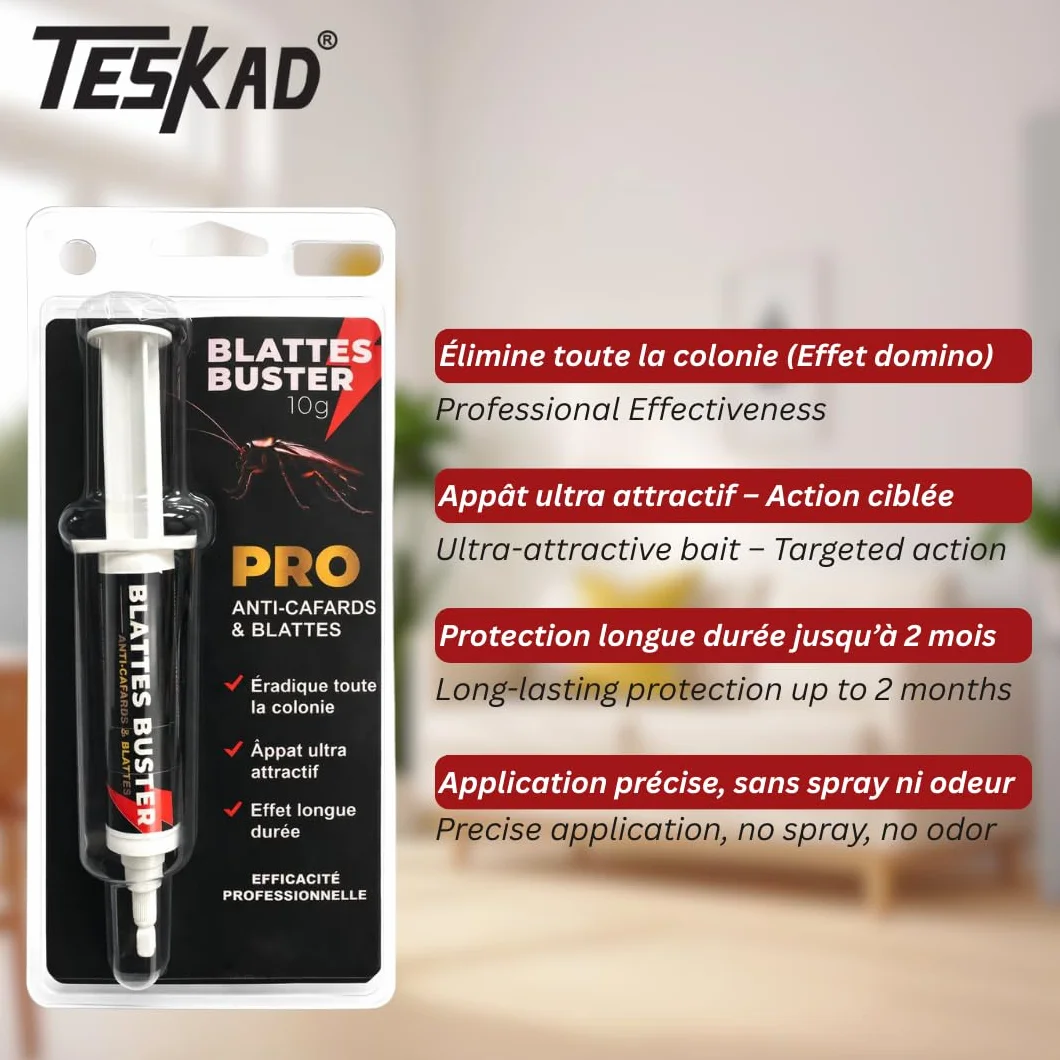Blattes Buster Gel Anti-Cafards 10g Professionnel – Insecticide Appât Puissant Élimine Cafards et Blattes Protection Longue Durée Intérieur