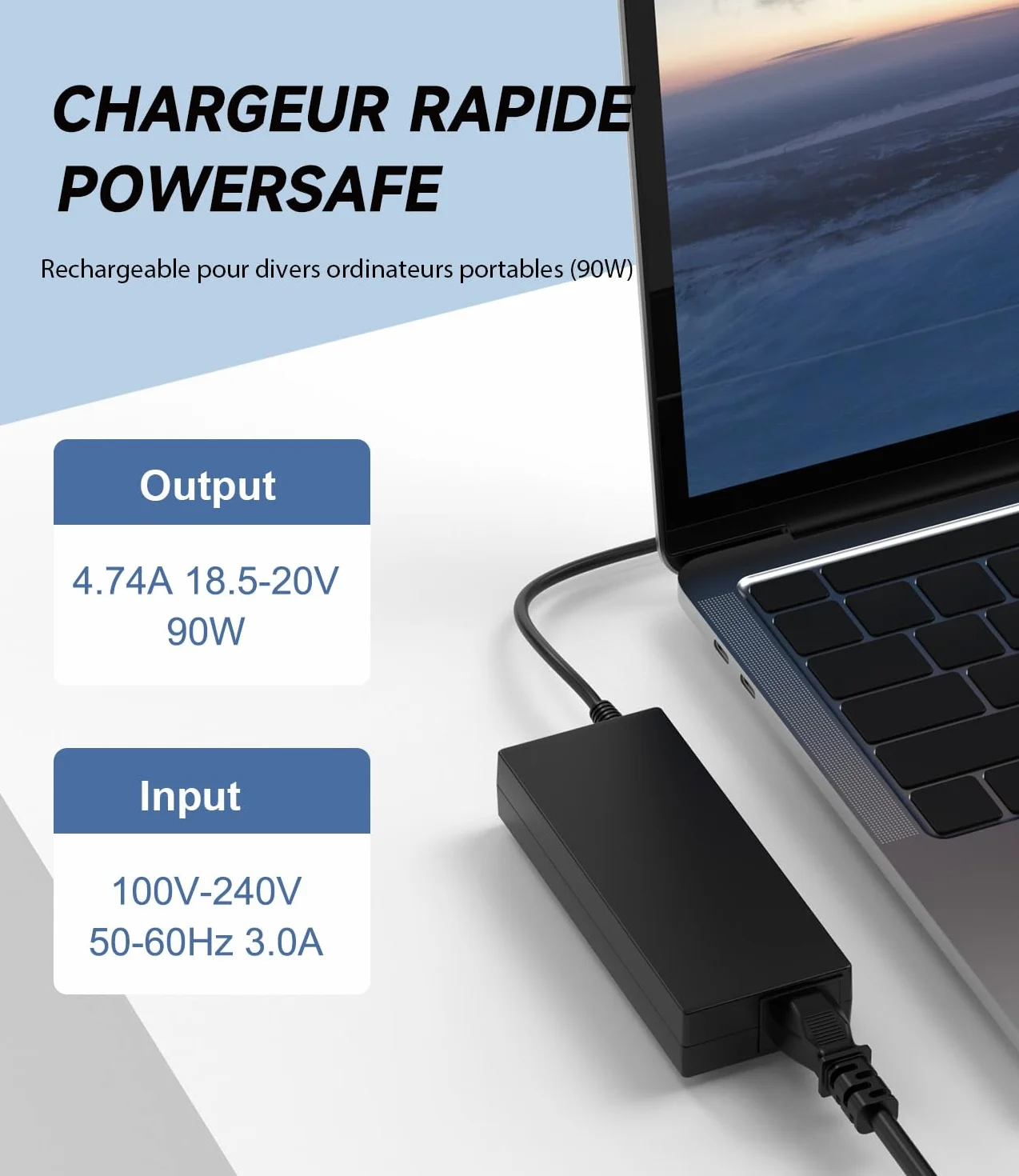 Chargeur Universel 90W pour Lenovo ASUS Dell HP Acer Toshiba Notebook Ultrabook Chromebook avec 15 Embouts