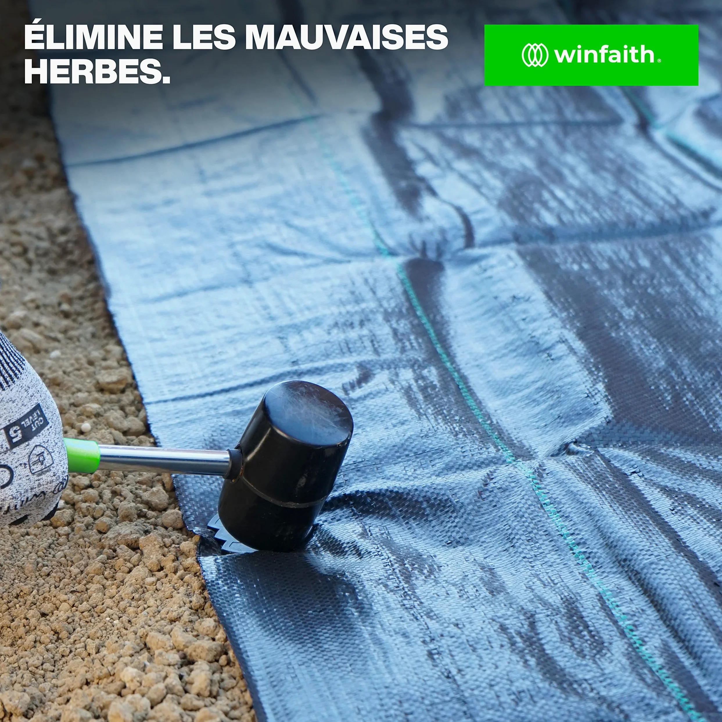 Toile de Paillage 100 g/ m² Piquets en Acier H150 x L30 x D3 Rondelles en Plastique - Anti Mauvaises Herbes pour Potager Jardin – Toile Noire en Polypropylène Protection contre le UV - 2m x 10m
