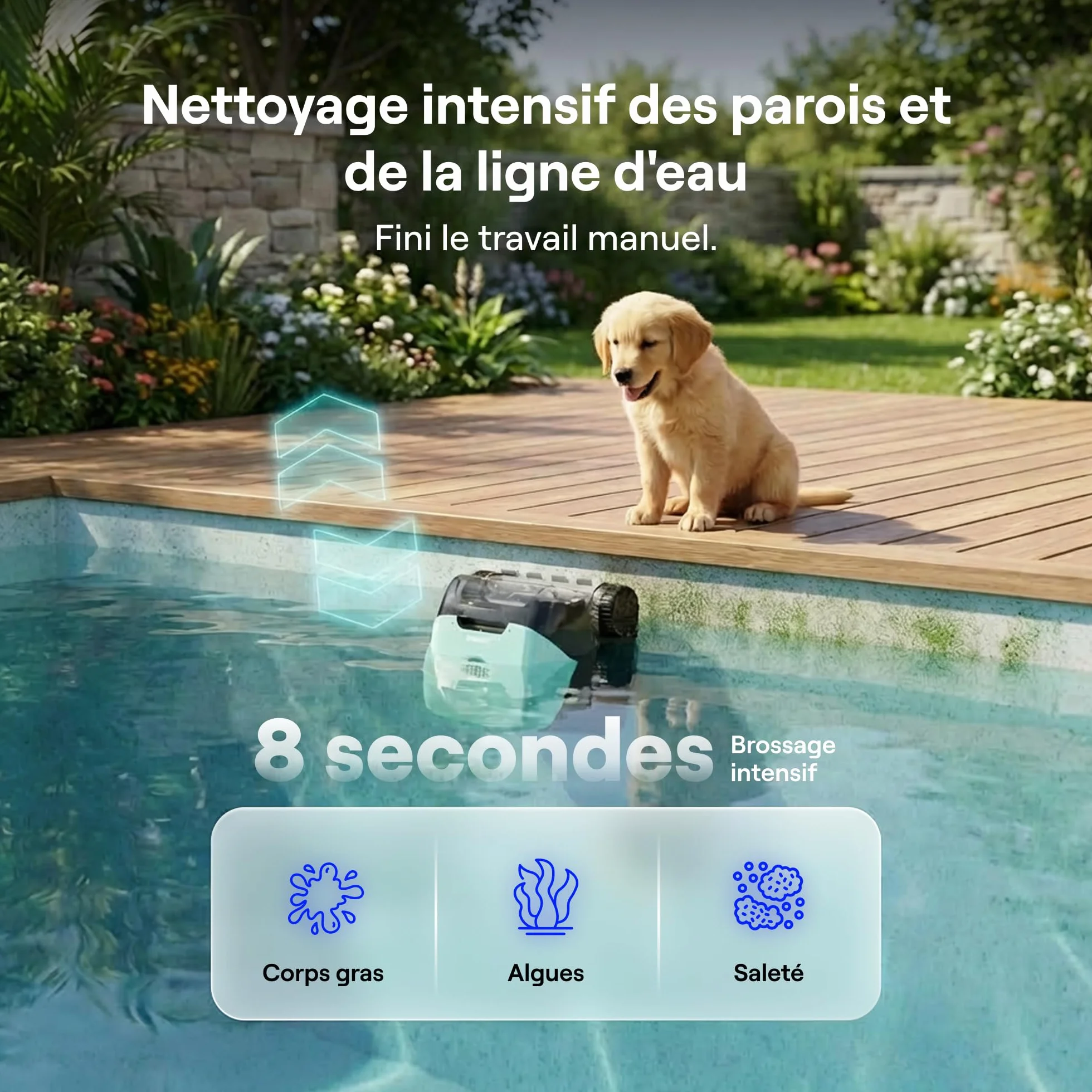 Beatbot Sora 10 Robot Piscine sans Fil 25700 LPH Fond Parois Ligne d'eau Plages Immergées Filtre 5L Spécial Feuilles 300 Min 300m² Vert
