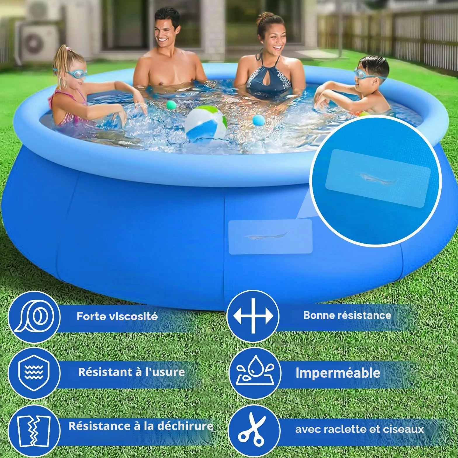 Nepfaivy Kit Réparation Piscine - Rustine PVC 10 x 150 cm, Ruban Adhésif pour Piscine Gonflable Spa