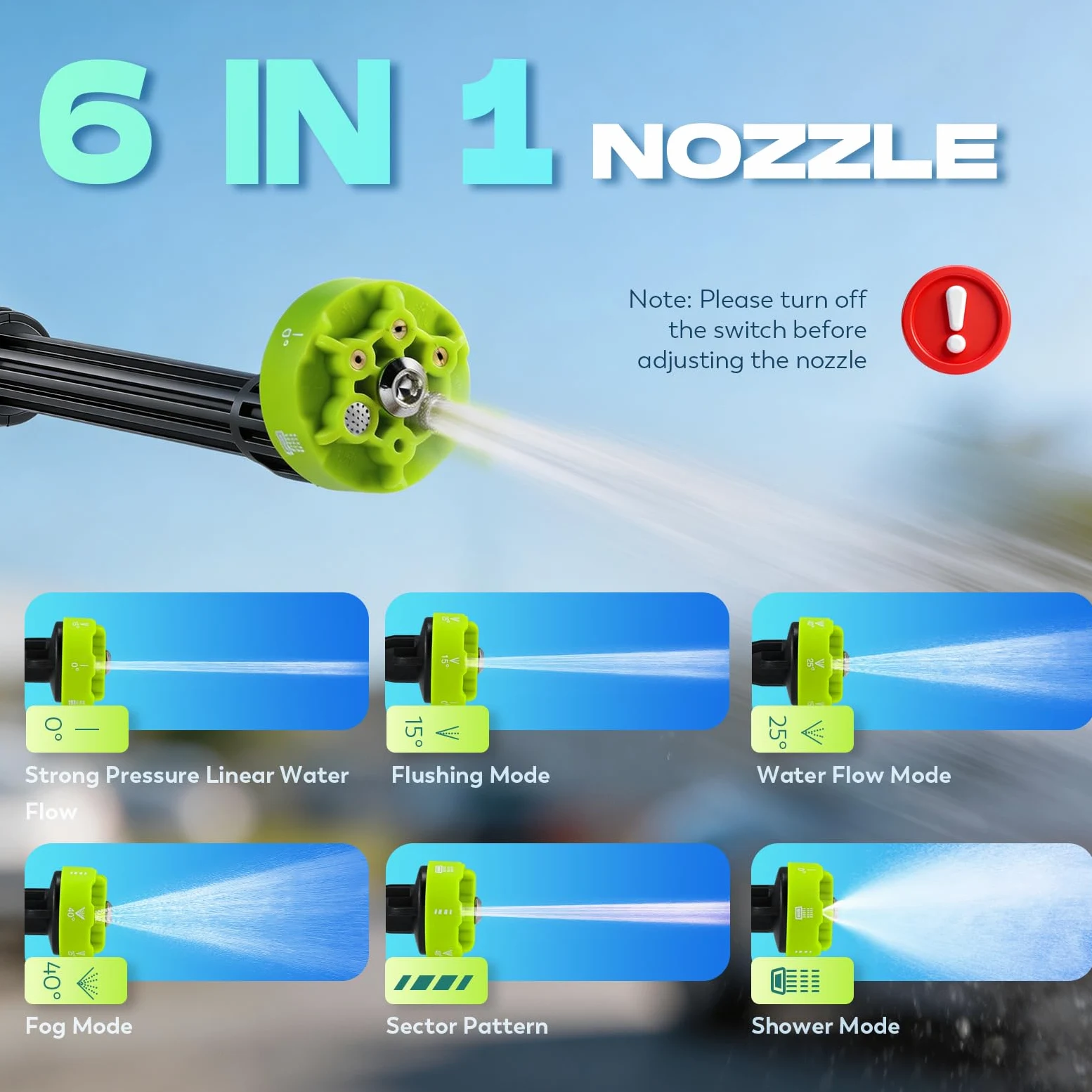 CGOLDENWALL Nettoyeur Haute Pression sans Fil, 3 Vitesses, 2 Batteries 3Ah | Moteur sans Balais, Buse 6 en 1, 23–28 Bar，Débit de 5 L/Min, 3 Modes d’Alimentation, Tuyau 5m, pour Voiture, Terrasse, Jardin