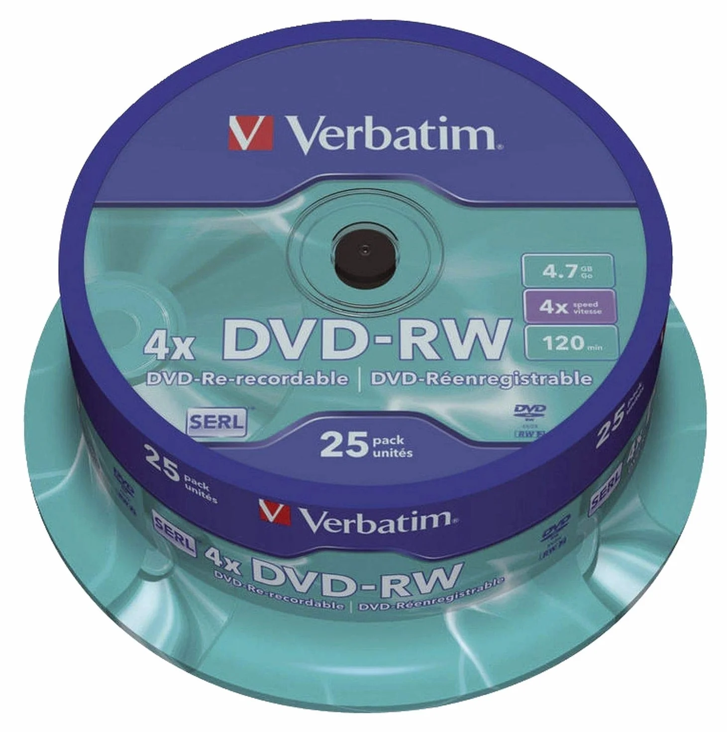 Verbatim Lot de 25 DVD-RW réinscriptibles 4,7 Go 120 min