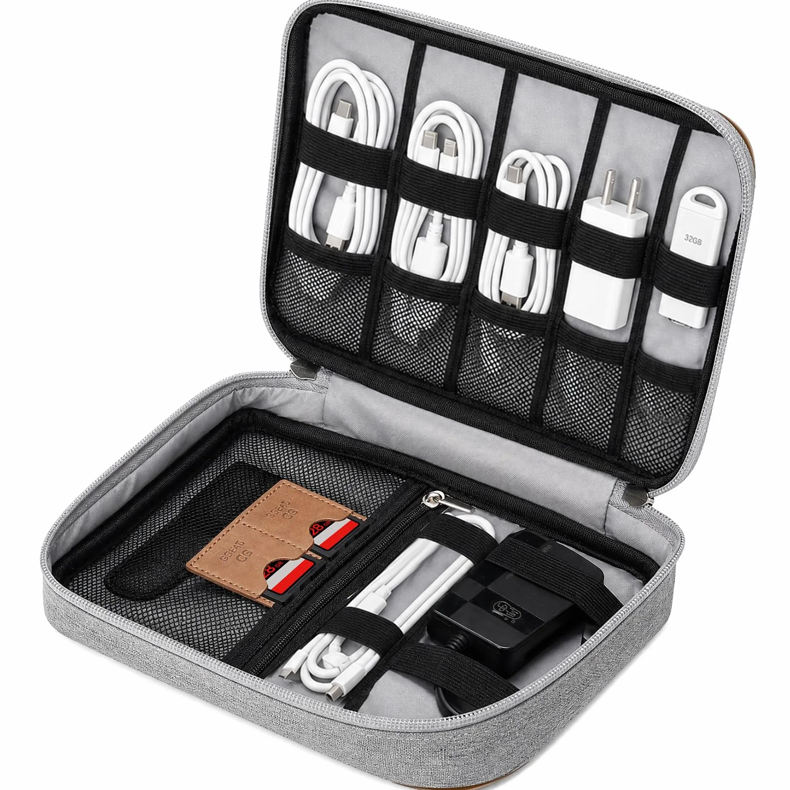 AiQInu Pochette Organisatrice Électronique avec Poche iPad Mini, Fente pour Carte SD, Gris