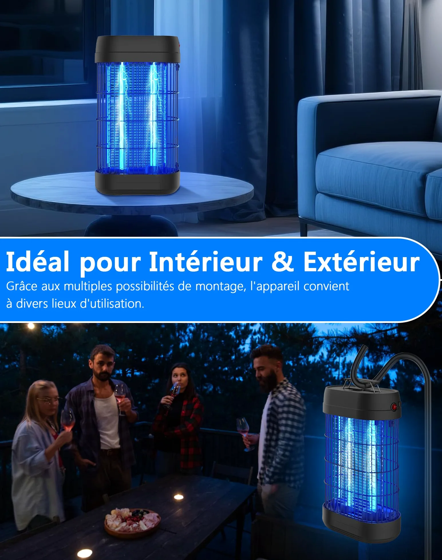 Lampe Anti Moustique, 18W UV Tue Mouche Eléctrique Couvrant 80m², Anti Insectes Moucherons Mites Intérieur Extérieur,Piège à Moustique pour Jardin Terrasse Piscine Chambre Maison Cuisine