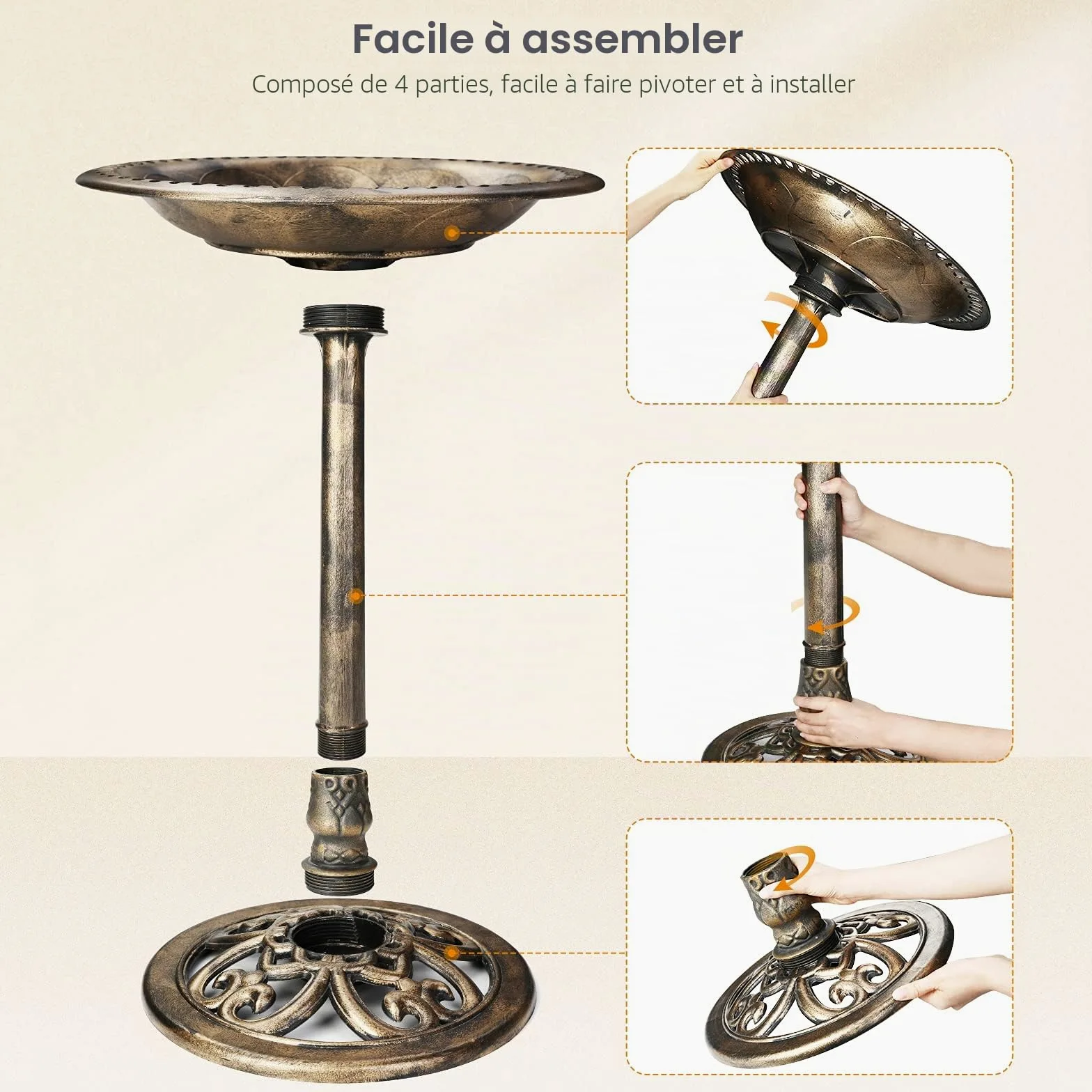 AISITIN Bain d'oiseaux en Polyrésine avec Fontaine Solaire 2,5 W | Léger pour Jardin Terrasse Étang Utilisation Extérieure Décoration de Jardin