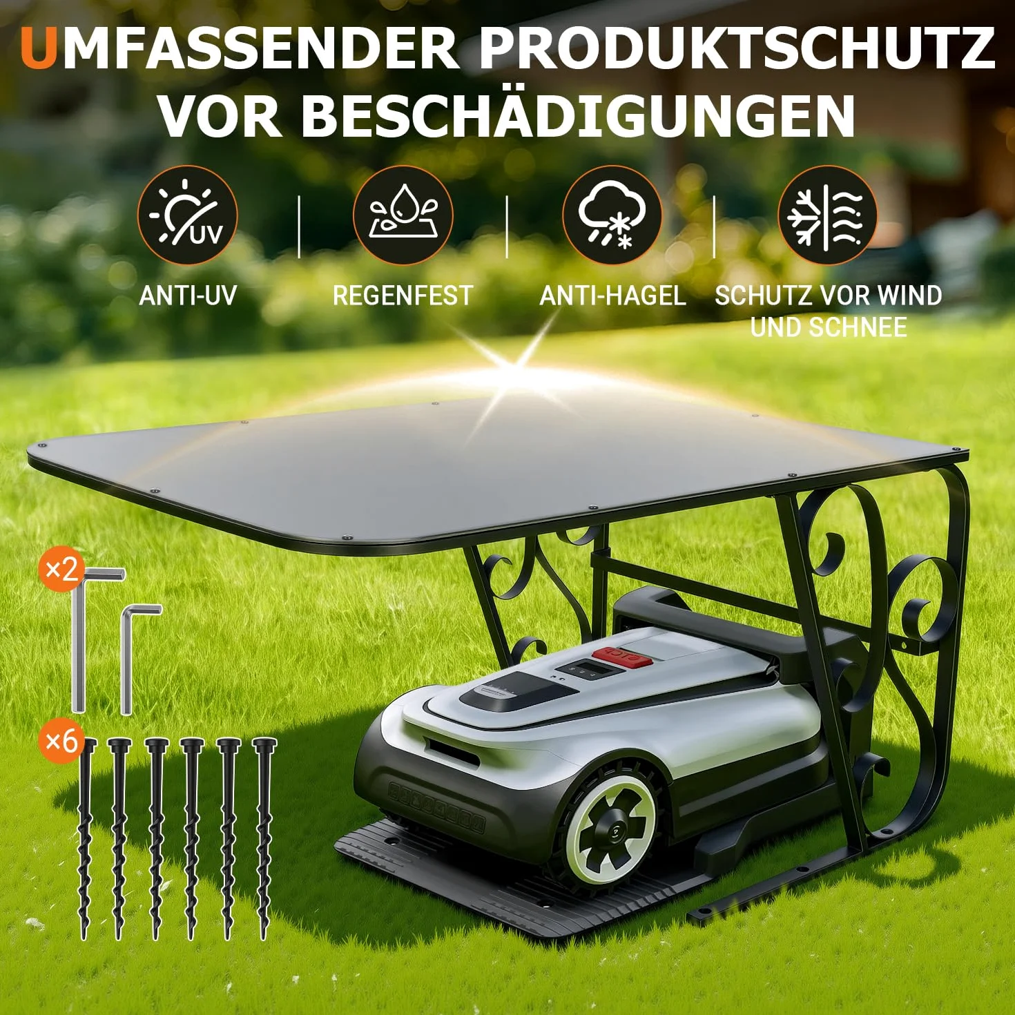 Garage pour robot tondeuse - Abri de protection en panneaux composite d'aluminium et cadre en fer solide - Protection fiable contre la pluie et les rayons UV - 80 x 56 x 43 cm