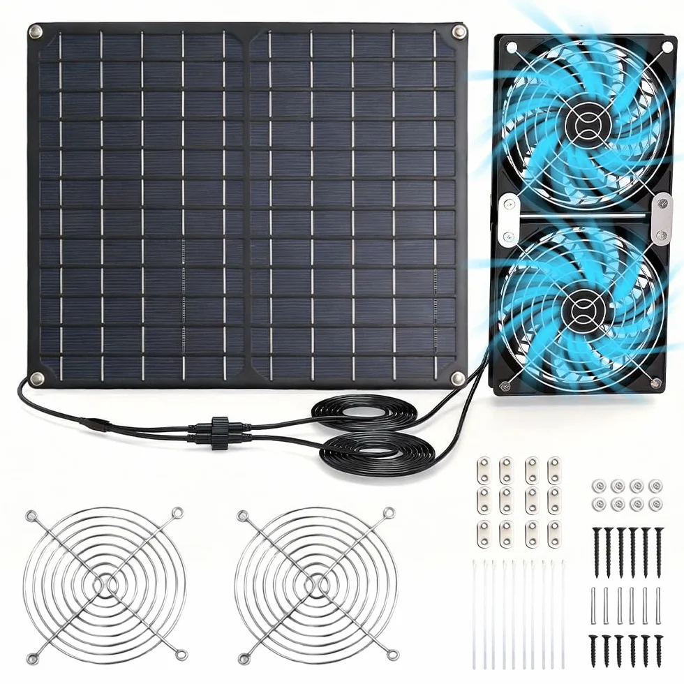 Ventilateur solaire 15W 12V double échappement résistant aux intempéries pour extérieur