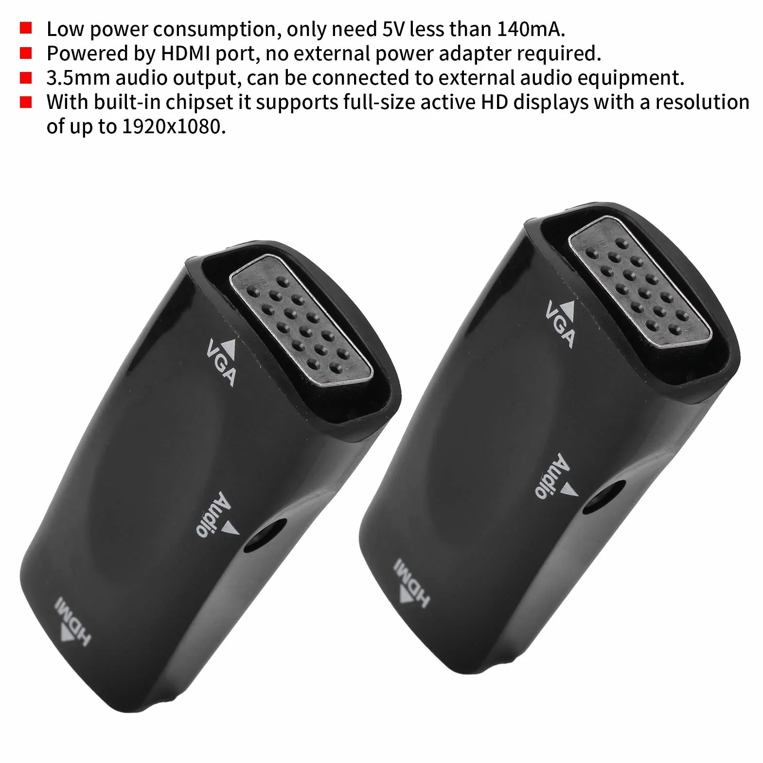 Goshyda Adaptateur HDMI Femelle vers VGA, Convertisseur Vidéo 1080P avec Câble Audio 3,5 mm