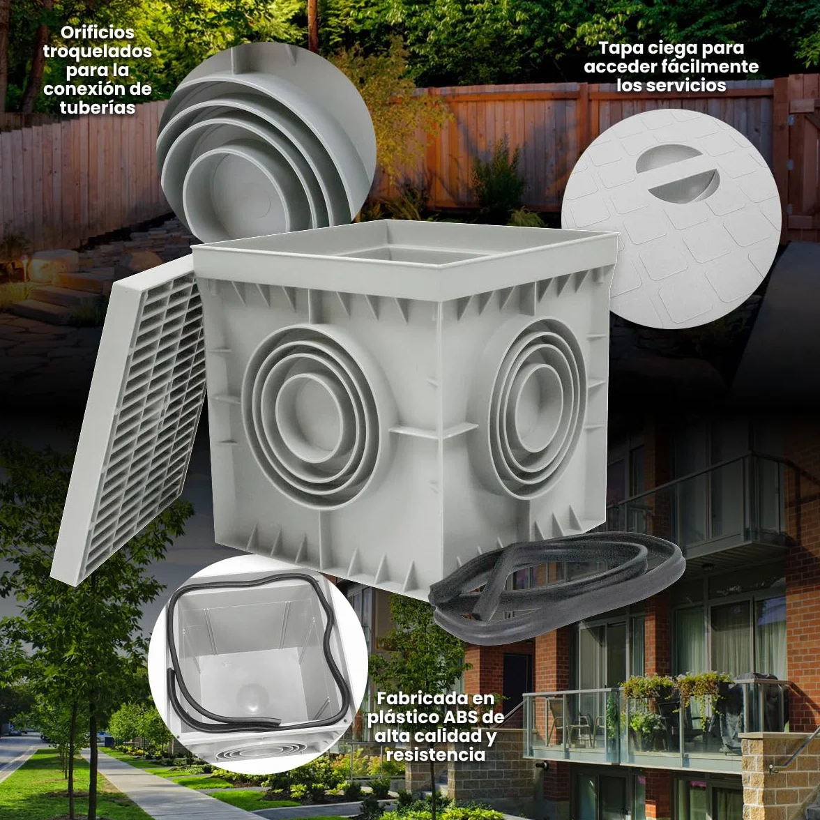 Archet étanche de sol électrique gris IP54 PVC 200x200 mm pour jardin drainage irrigation
