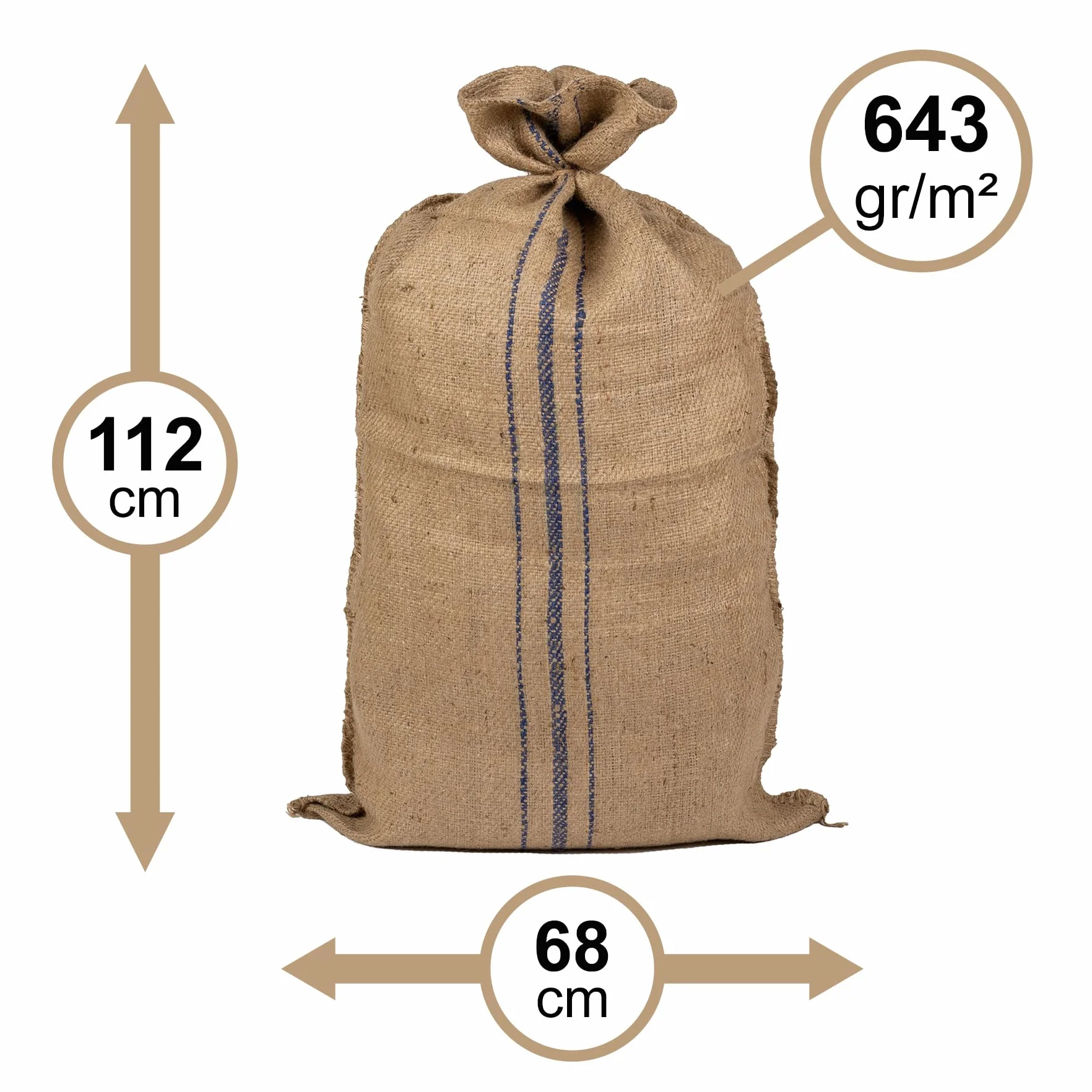 Sac en toile de jute XXL 68x112 cm 643 g/m² Ultra Résistant 100 kg Jardin Déchets Verts Bois Stockage Naturel