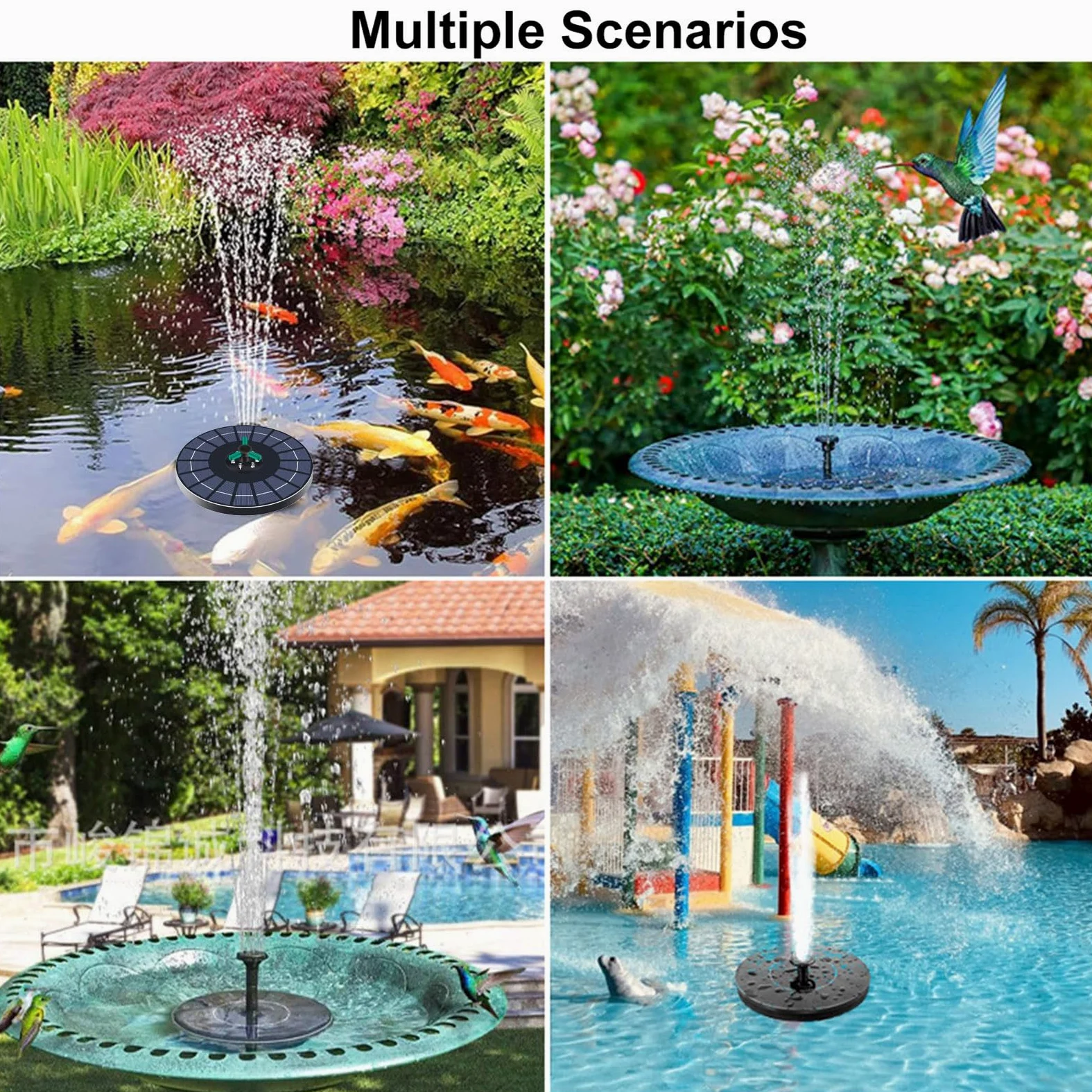 Fockety Fontaine Solaire, 6 W 9 V Flottante 1500 MAh Rechargeable, Pompe de Fontaine à Eau Solaire avec 7 Buses, Lumière de Couleur RVB, pour Jardin, Bassin, Piscine (6W Diamètre 23CM)