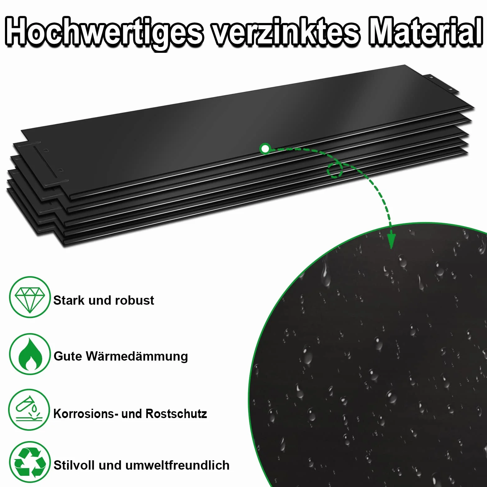 UISEBRT Lot de 25 bordures de pelouse en métal galvanisé - 25 m - 100 x 18 cm - Noir (longueur 25 m - Hauteur 18 cm)
