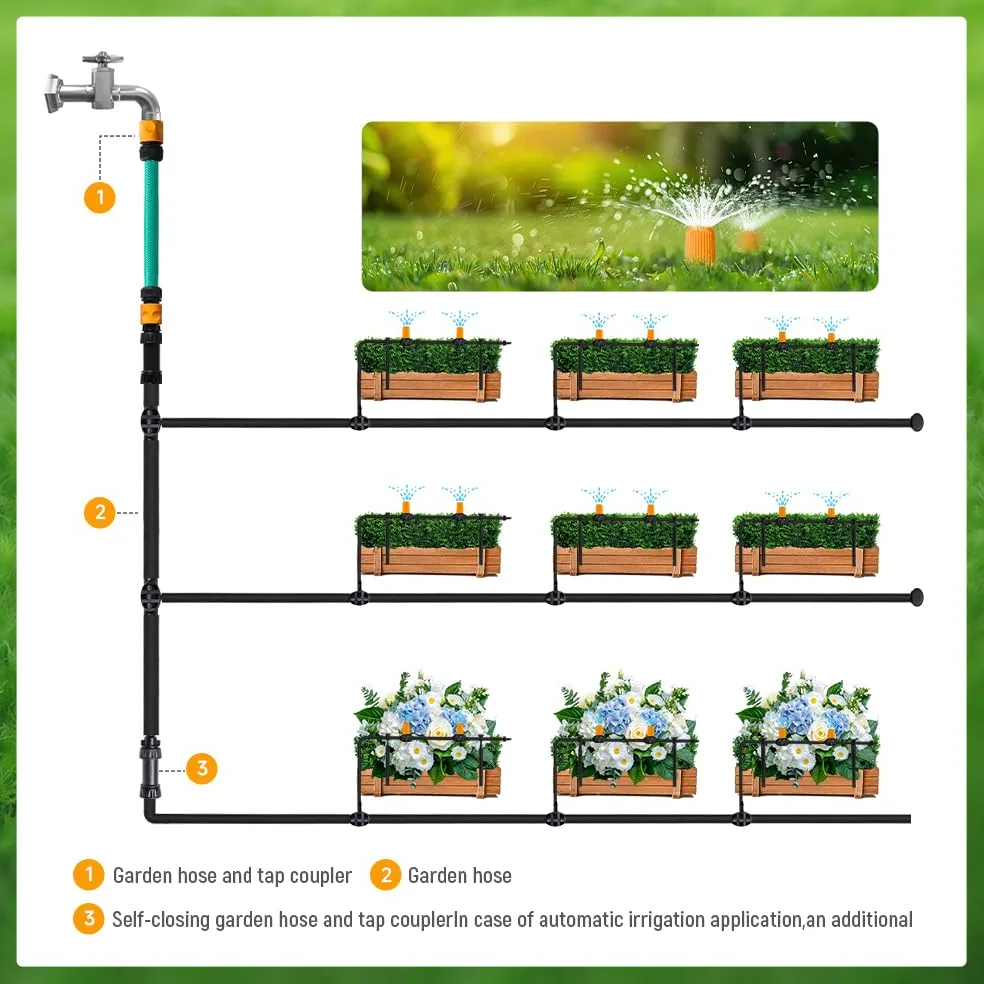 Hoteche Système d'irrigation goutte à goutte avec 30 goutteurs réglables, tuyau de 20 m, adaptateur et accessoires pour jardin/serre