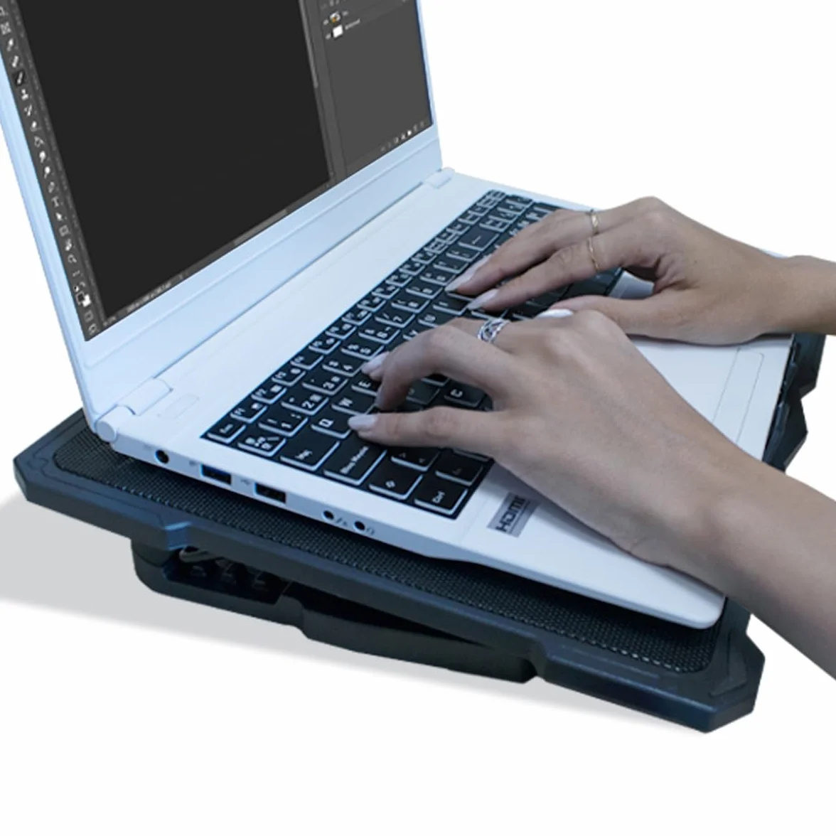 CoolBox Base de Refroidissement Portable 17,3" 5 Ventilateurs Silencieux LED Régulateur de Vitesse Support Réglable 4 Positions USB Noir