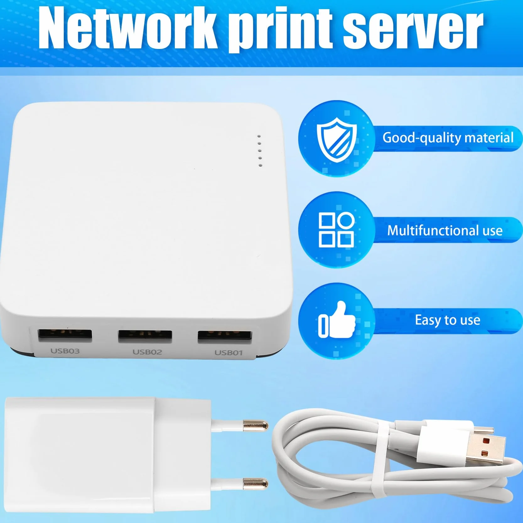 Serveur d'impression filaire USB 3 ports partage réseau 100 M WiFi BT4.0 prise UE