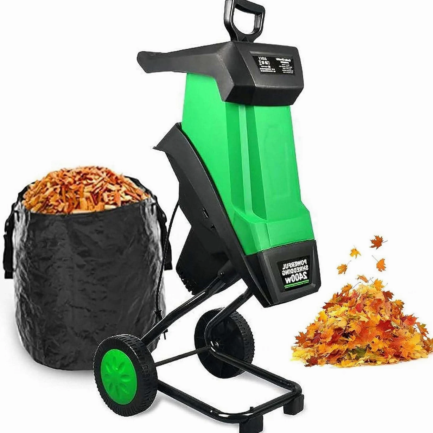 Broyeur De Jardin Électrique 2400W Silencieux Avec Sac 50L, Déchiqueteuse À Bois Portable 40mm Pour Branches Et Feuilles, Moteur Puissant 4500RPM Pour Entretien Du Jardin