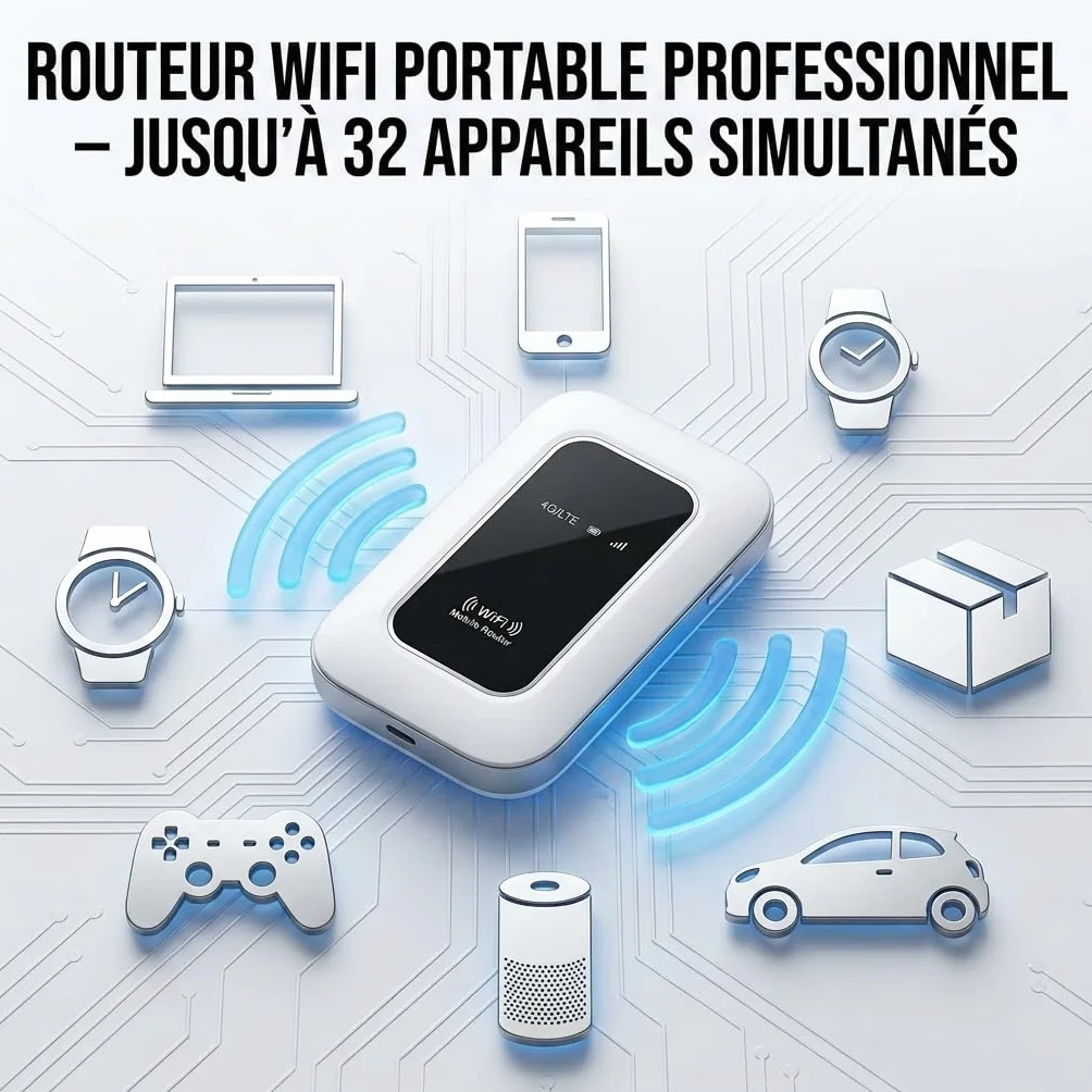 Routeur 5G Portable WiFi 6 Modem Carte SIM Déverrouillé Haut Débit 5G/4G+ Jusqu'à 28 Appareils