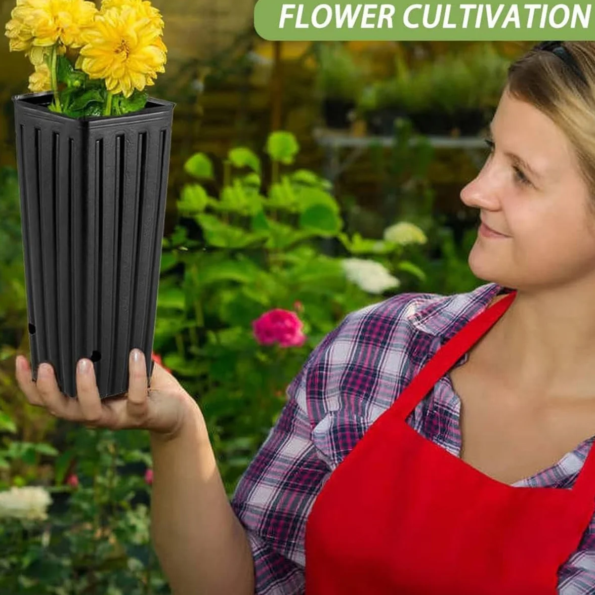 Pots d'arbres profonds en plastique 25 cm Noir Lot de 50 pour pépinière