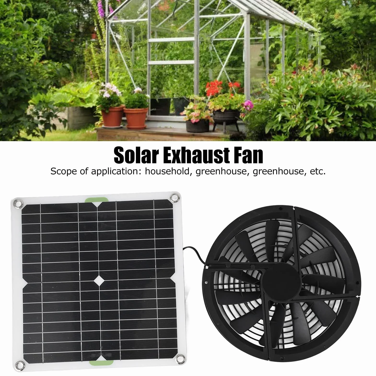 Luqeeg Kit de ventilateur à panneau solaire 100W 12V 25,4cm résistant aux intempéries pour grenier serres