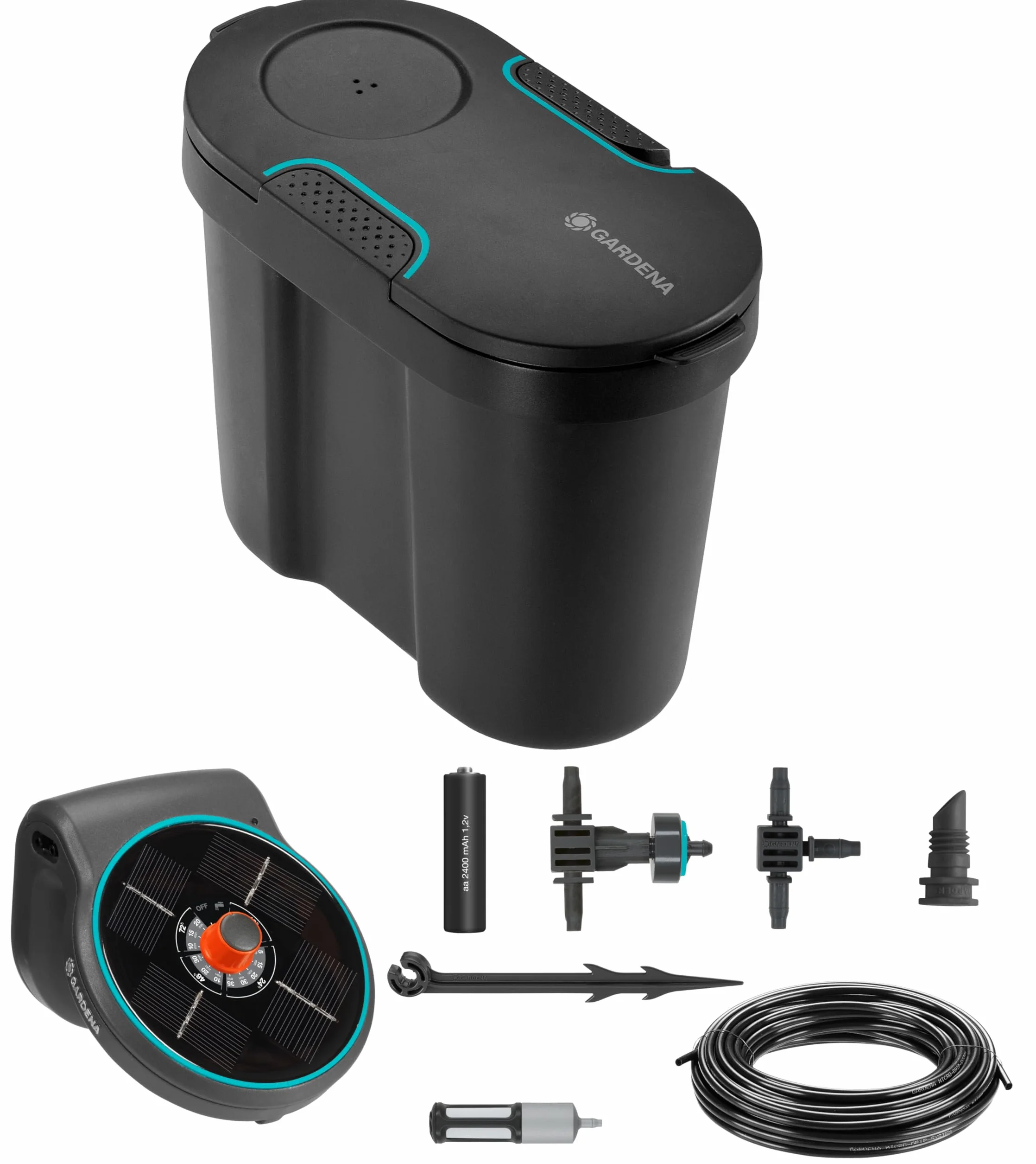 Gardena Aquabloom Solution d'arrosage Automatique Solaire avec réserve d'eau 20 Plantes Goutte à Goutte 14 programmes 13301-20