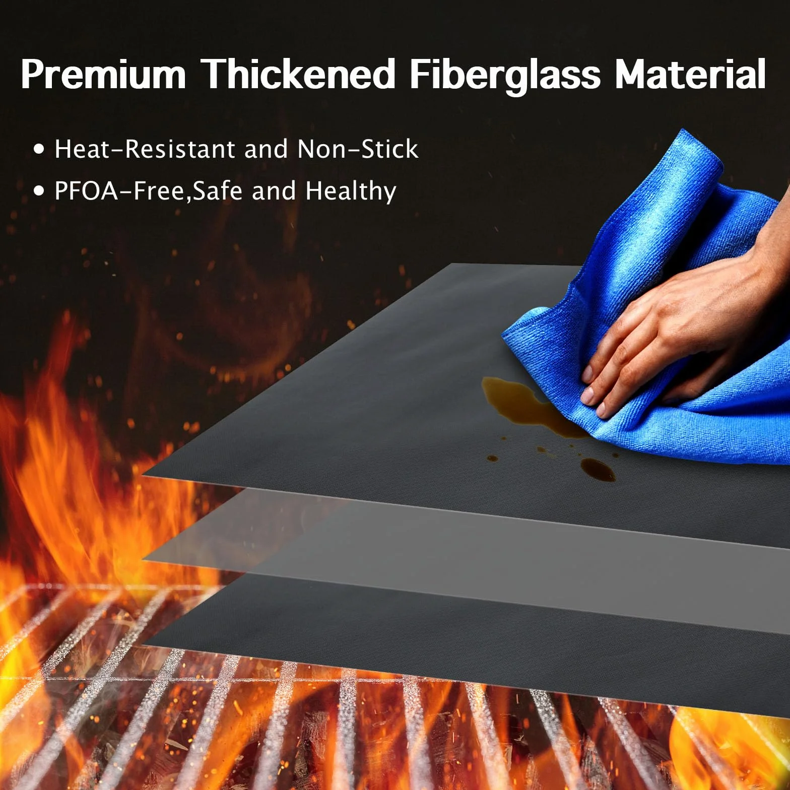 Tapis de Barbecue Antiadhésifs en Téflon 40x33cm Lot de 5 Reutilisable sans PFOA