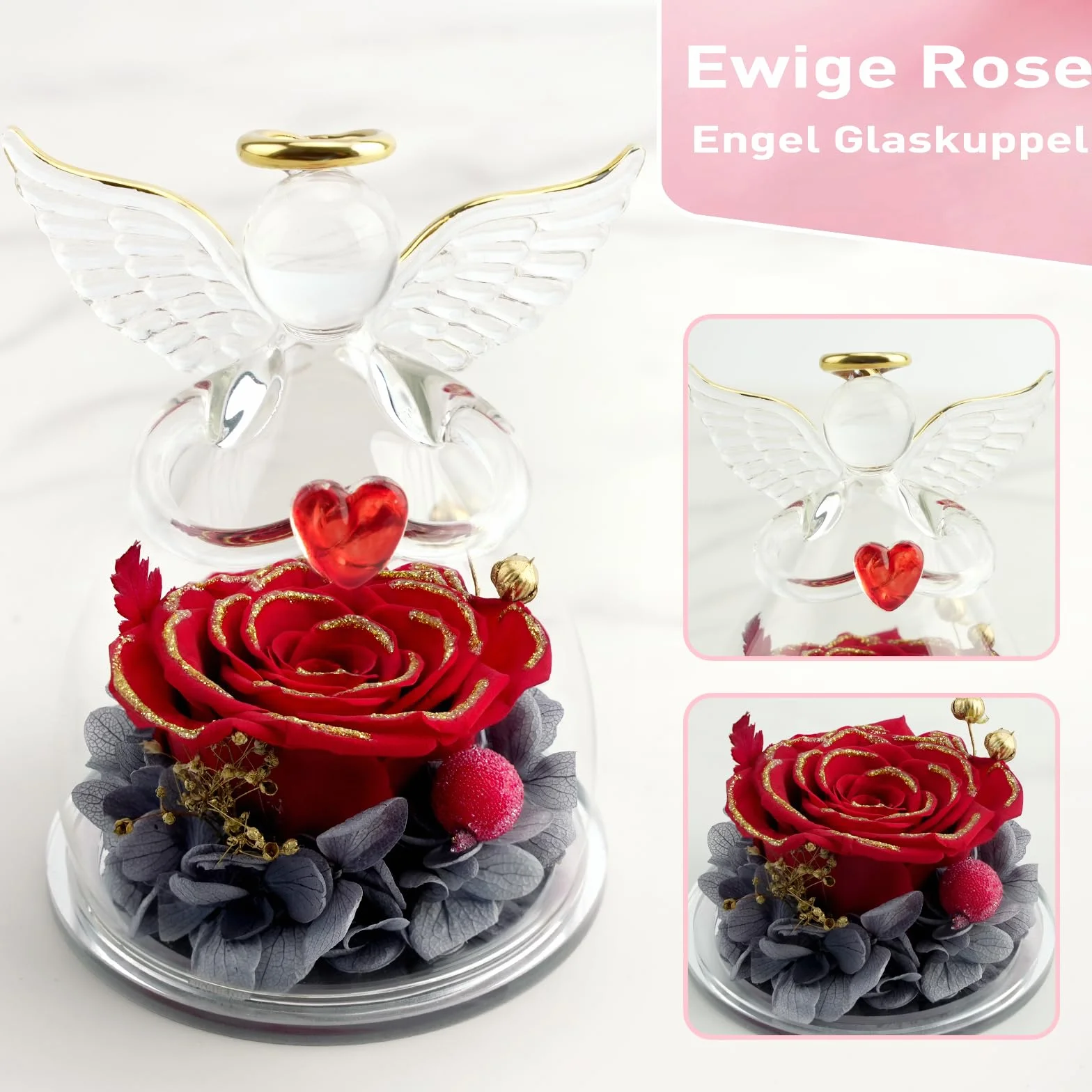 Rose Éternelle Figurine d'Ange Dôme en Verre Cadeau pour Mère