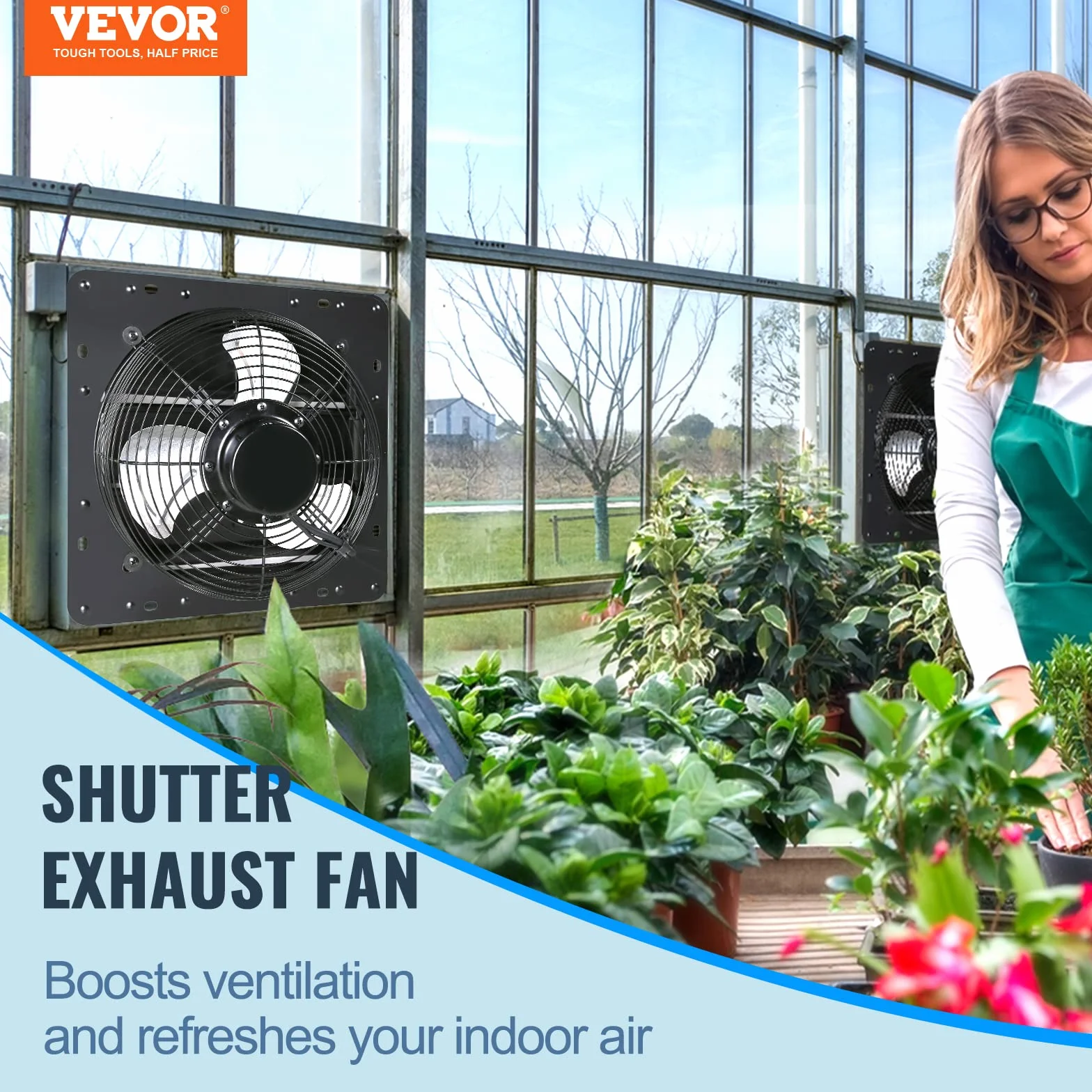 VEVOR Ventilateur d'extraction à volets 40,9 cm 2900 m³/h Moteur EC Contrôleur température humidité