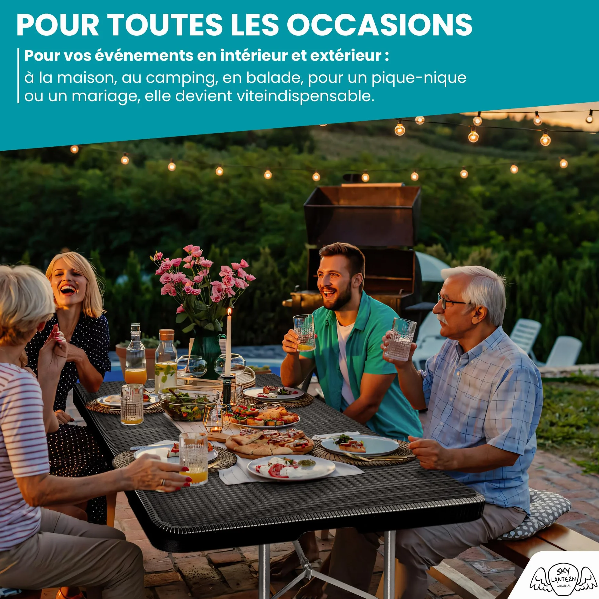 Table Pliante Rectangulaire 180 cm 6/8 Personnes HDPE 3,5 cm Pied Acier Jardin Camping