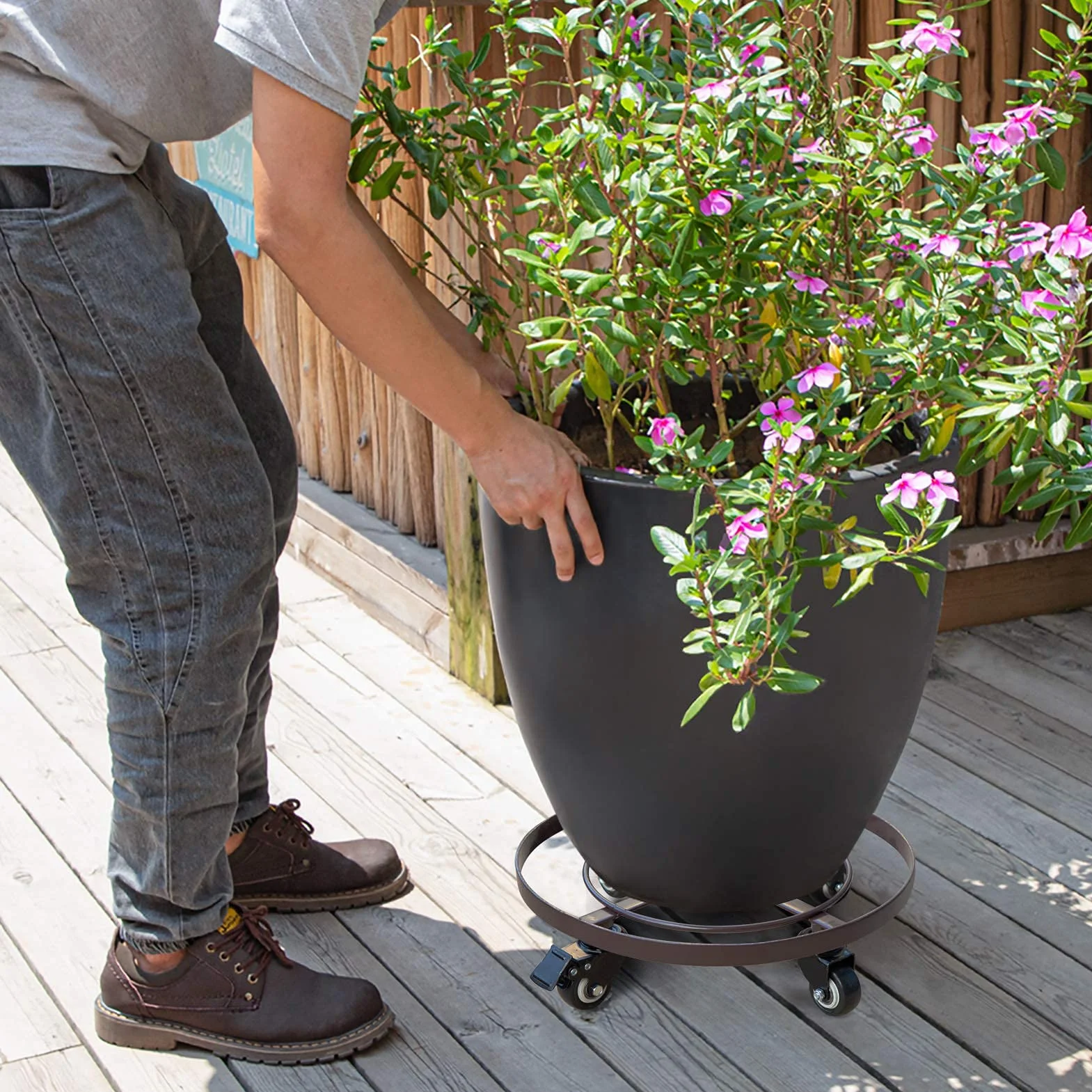 Amagabeli Plateau à roulettes pour Plantes 35cm 2pcs Support Pot de Fleurs Caddy Extérieur Noir