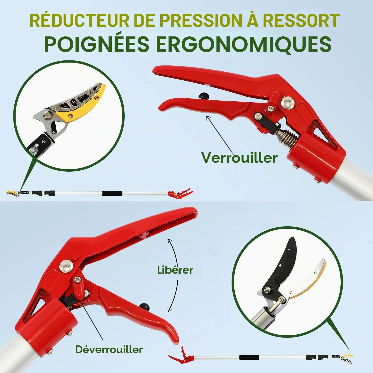 Gardena Sécateur télescopique 3 m, élagueur, sécateur de jardin extensible jusqu'à 3 m, sécateur Gardena avec lame de scie pour couper des arbres et des ciseaux de cueillette de fruits pour la récolte