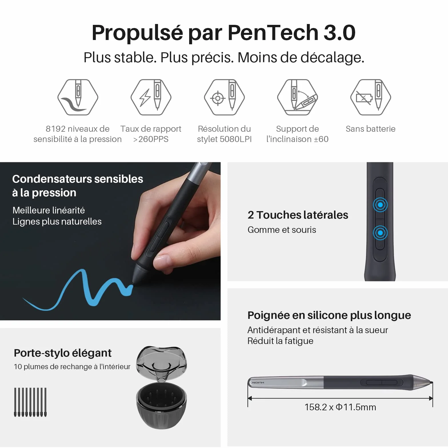 Huion Inspiroy 2 L Tablette Dessin Graphique 10,5 x 6,56 Pouces avec Stylet PW110 Sans Pile pour Mac Windows ChromeOs HarmonyOs Android