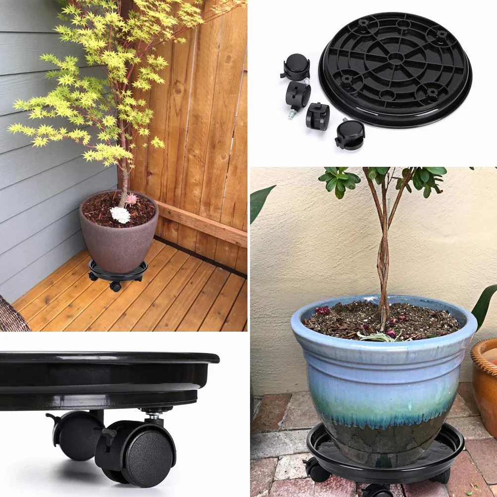 Skelang 2 Pcs Support de Pot de Fleurs à Roues, 30cm Support Roulant Plantes, capacité de Charge 56kg Noir
