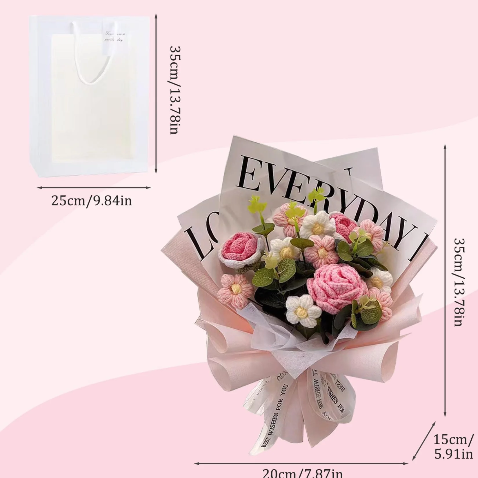 Bouquet de Fleurs au Crochet, Fleurs tricotées réalistes avec Sac pour Fête des Mères, Saint-Valentin