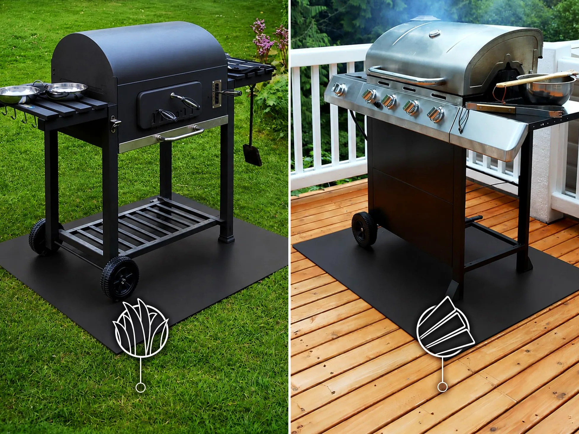 Plaque de Sol pour Barbecue en Quart de Cercle ¼ 100x100 cm | Panneau de Sécurité pour Grill et Extérieur | Protection Anti-Étincelles pour Jardin | Protecteur de Sol Robuste en Acier - Noir Mat