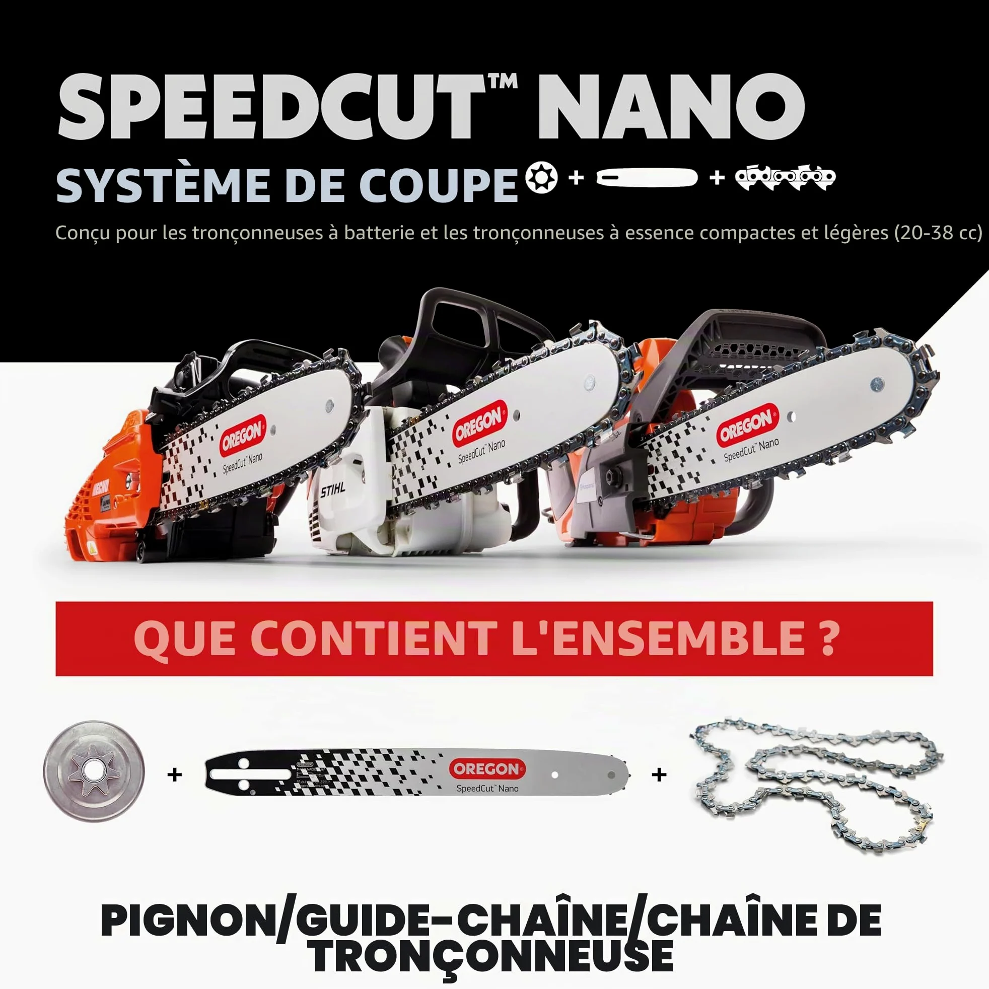 Oregon SpeedCut Nano - Kit de Conversion pour Tronçonneuse avec Chaîne & Guide de Tronçonneuse 25 cm (46 Maillons d'Entraînement, Pas 0,325" Low Profile, Jauge 1,1 mm), Compatible avec Stihl