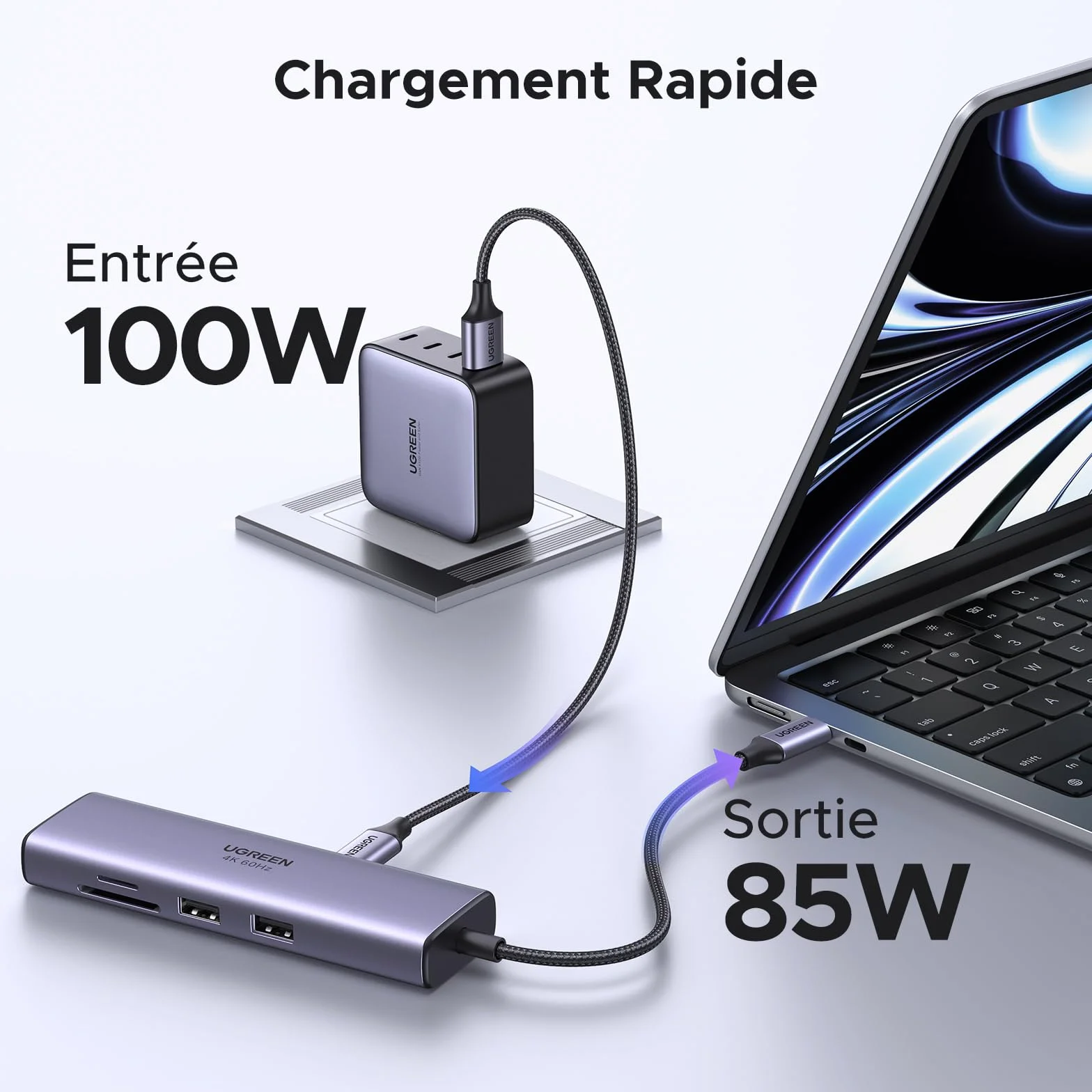 UGREEN Revodok 107 Hub USB C Ethernet Gigabit HDMI 4K 60Hz Lecteur de Carte SD TF PD 100W 7 en 1 Docking Station