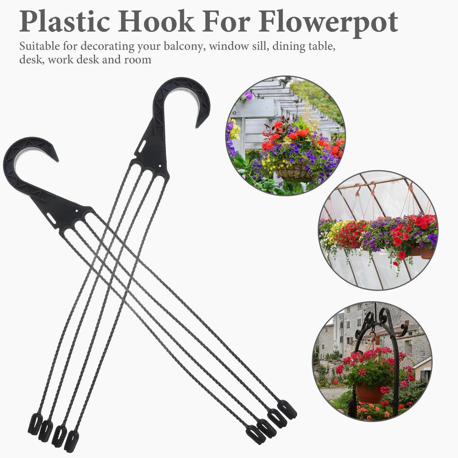 Healvian Lot de 5 crochets de suspension en plastique pour pot de fleurs, 45 cm, 4 points de suspension pour plantes, crochets de rechange pour pot de fleurs de jardin, supports muraux pour intérieur
