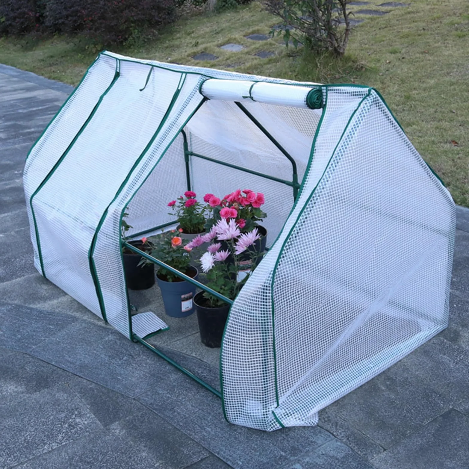 Serre avec protection isolée et imperméable pour plantes, porte roulante, cadre en métal, toit en PVC transparent, pour balcon, 120 x 60 x 60 cm